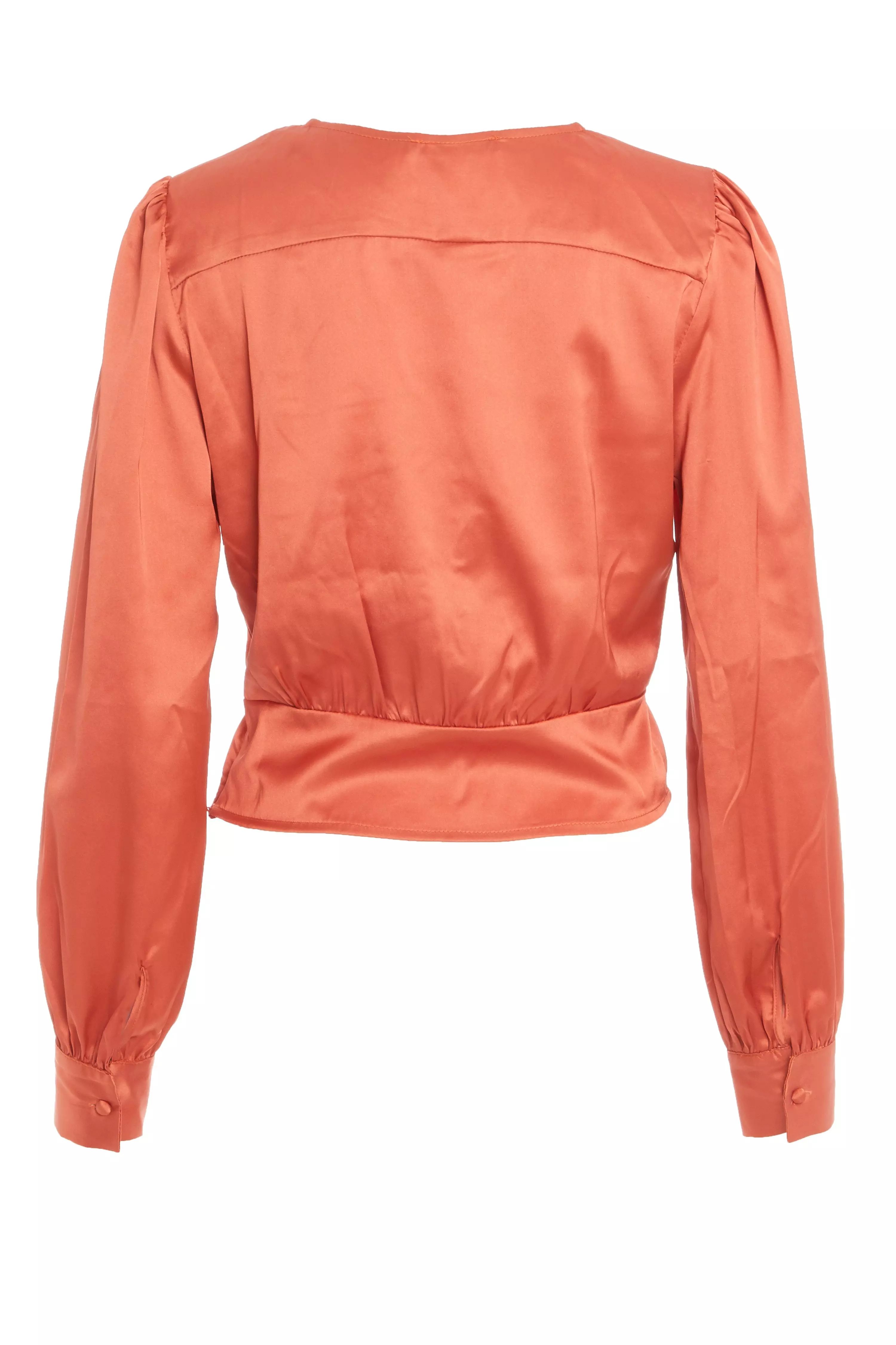 Rust Satin V Neck Top