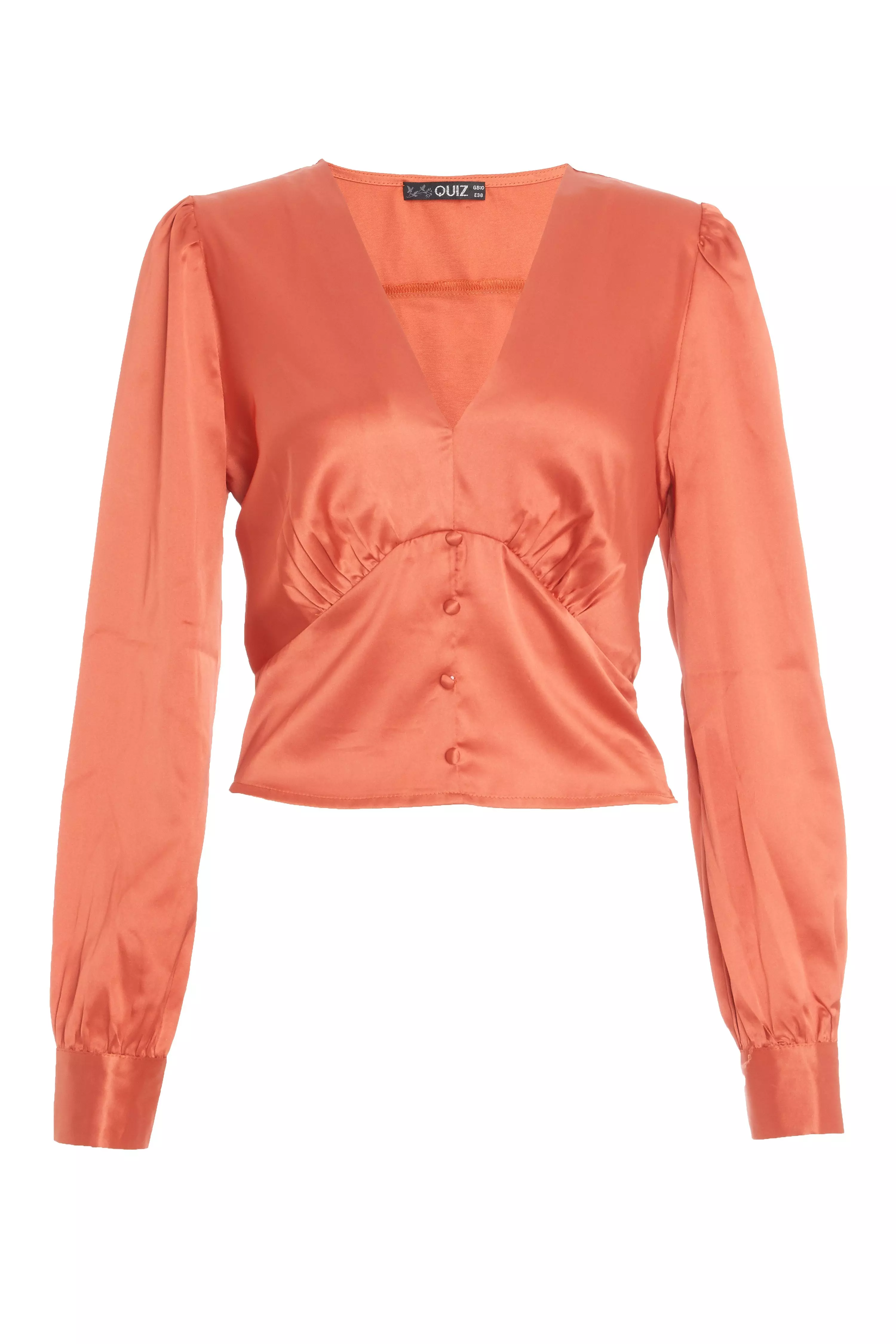 Rust Satin V Neck Top