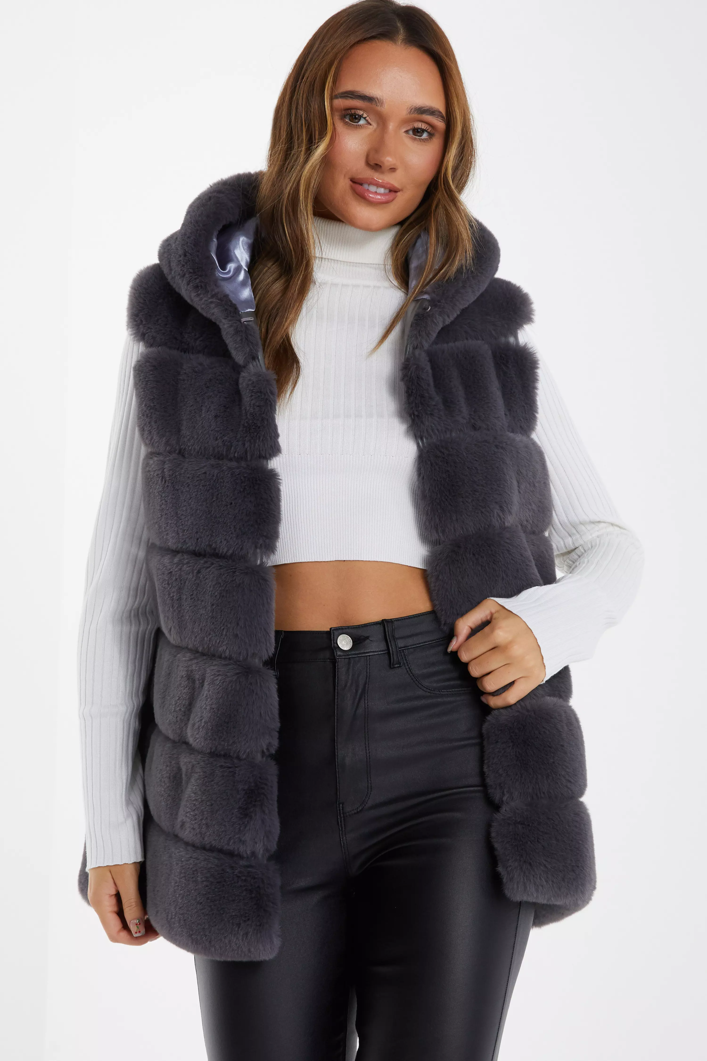 Grey faux clearance fur bubble gilet