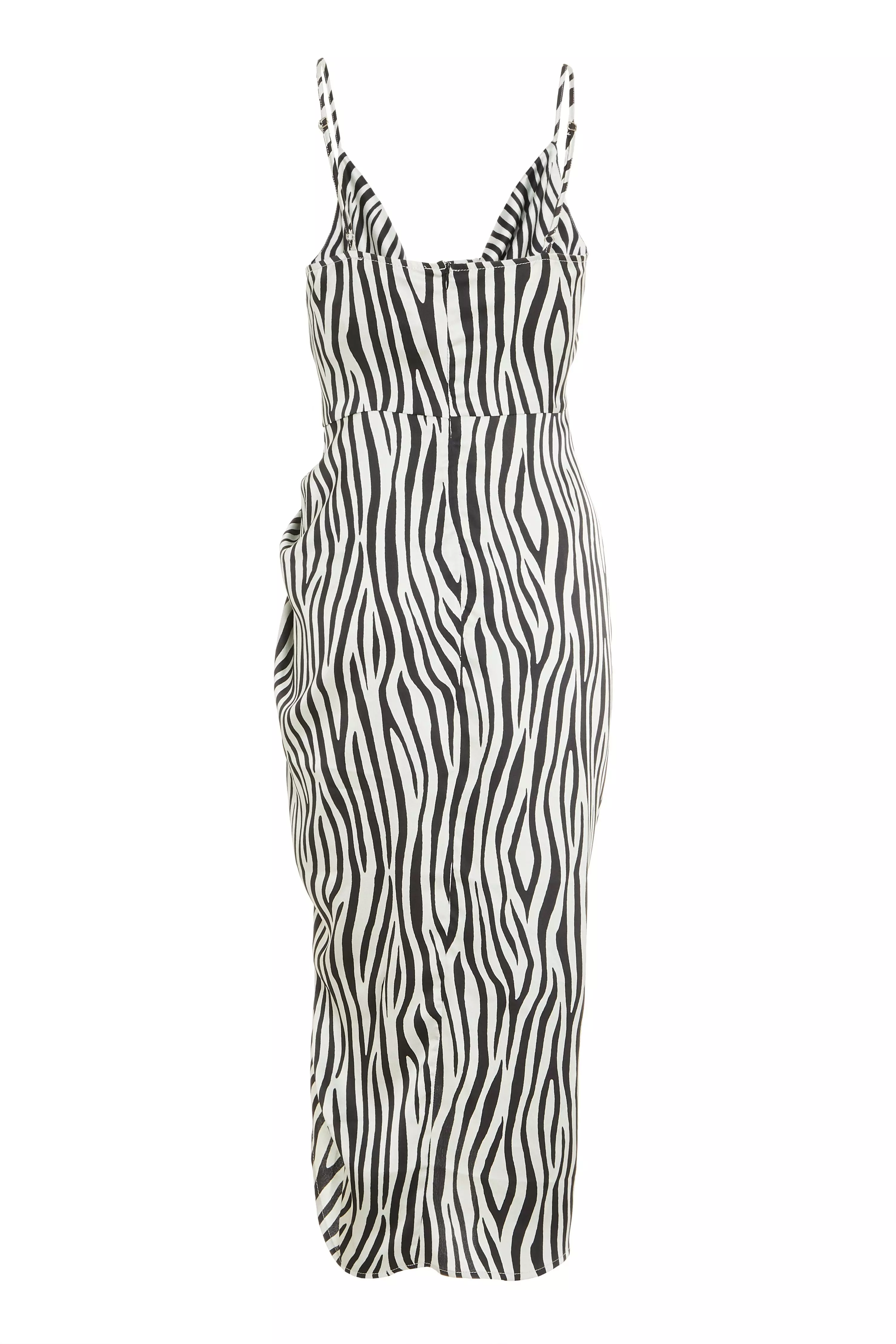 Sage Satin Zebra Print Strappy Dress