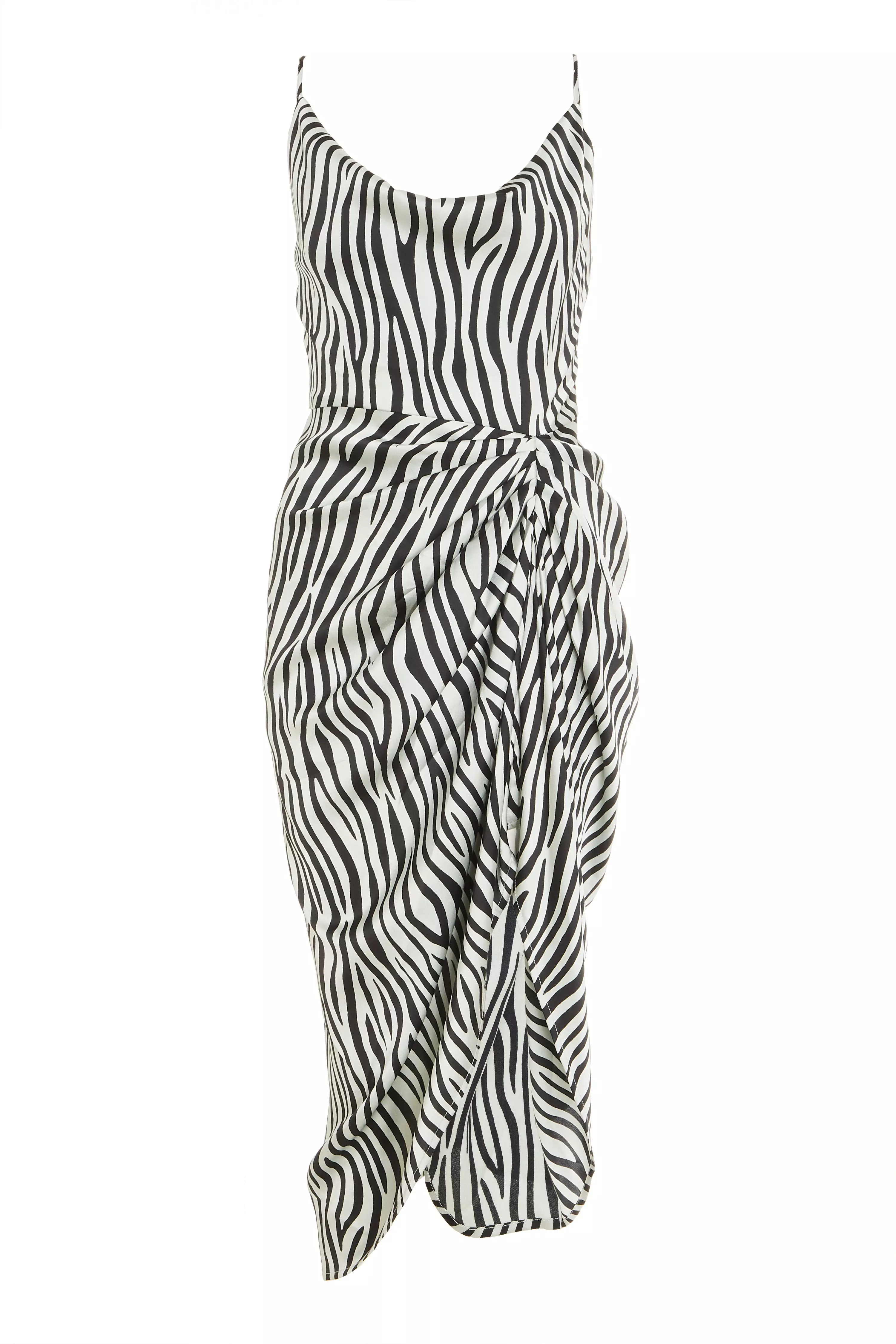 Sage Satin Zebra Print Strappy Dress