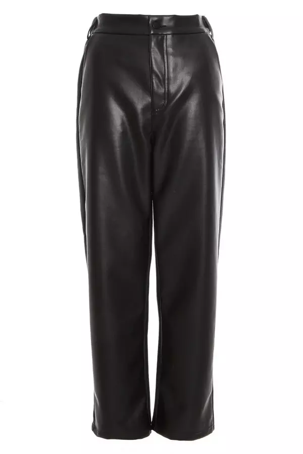 Black Faux Leather Tapered Trousers