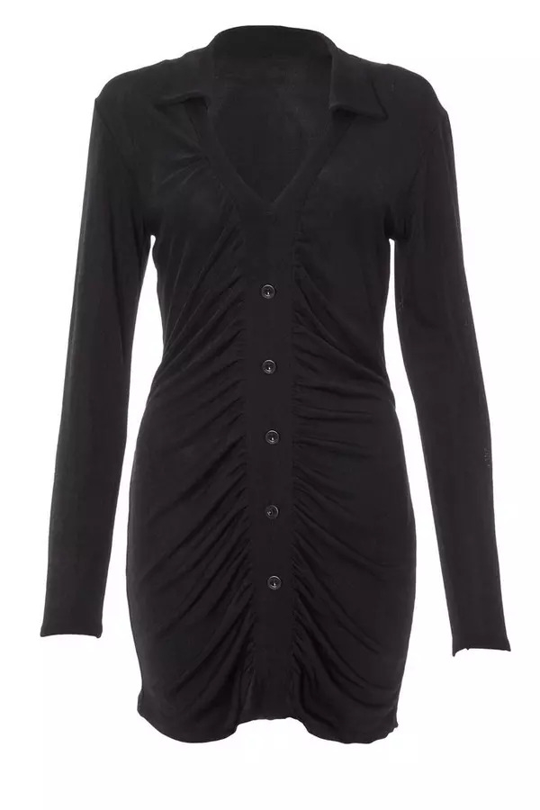 Black Ruched Bodycon Dress