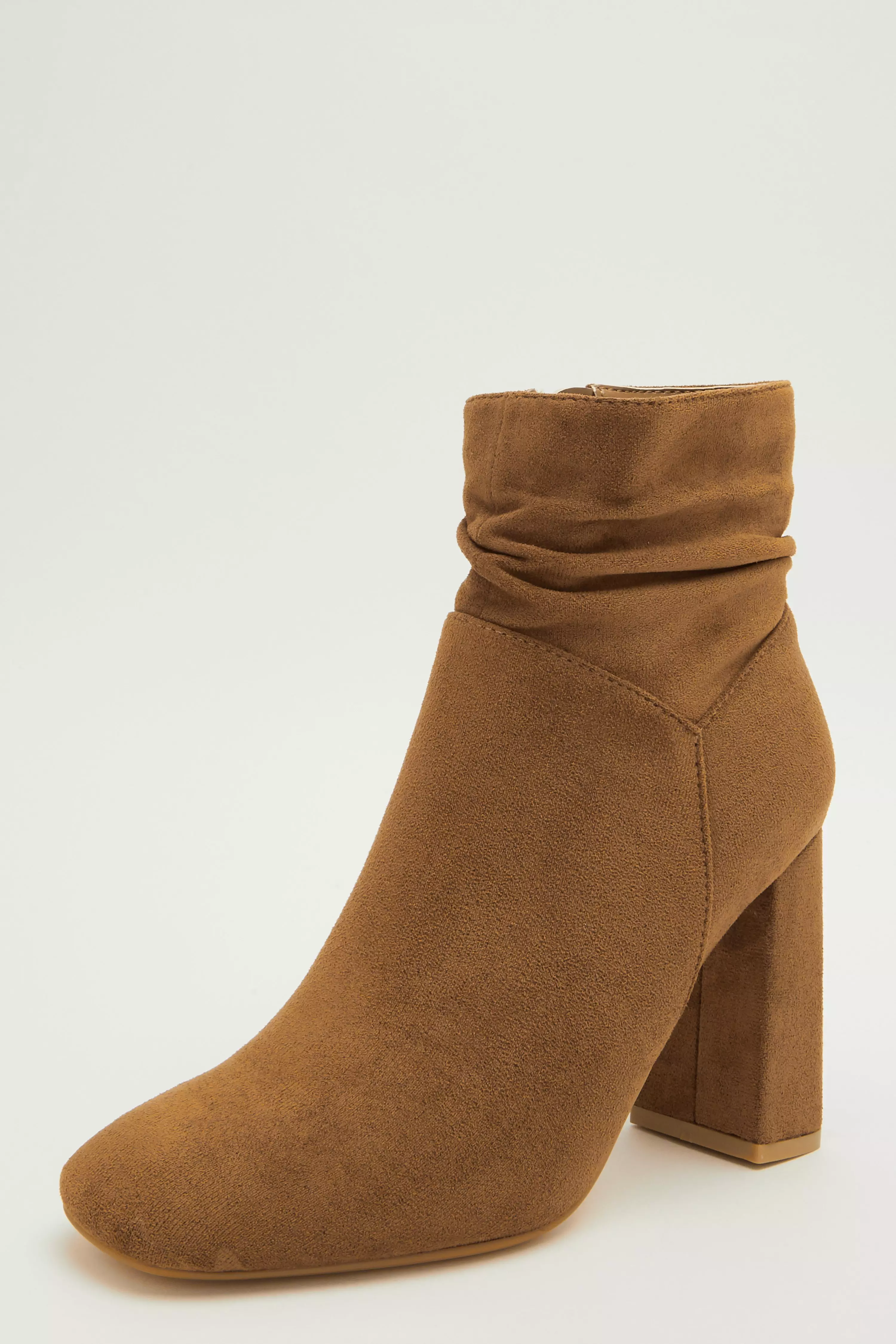 Tan Faux Suede Ruched Ankle Boot