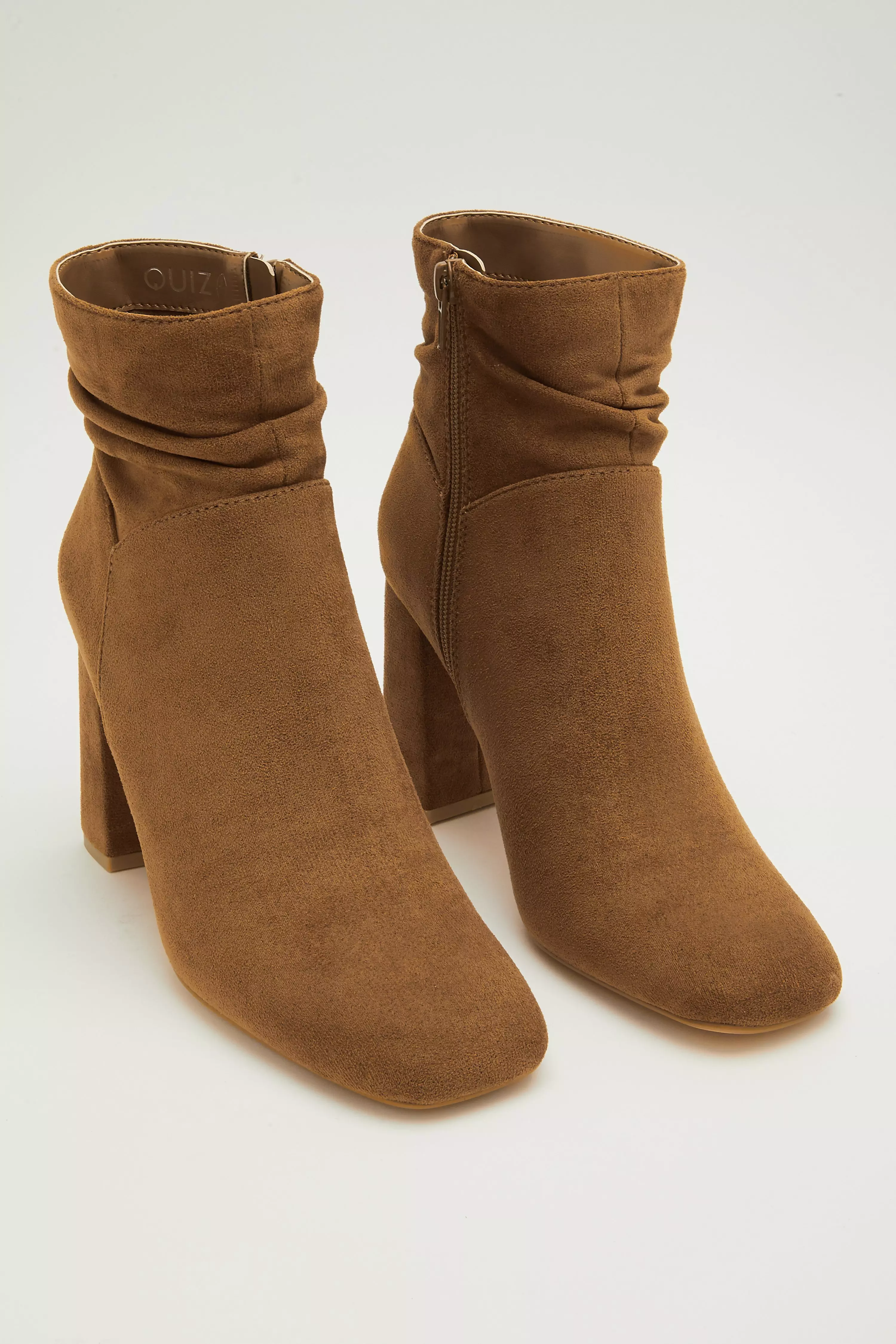 Tan Faux Suede Ruched Ankle Boot