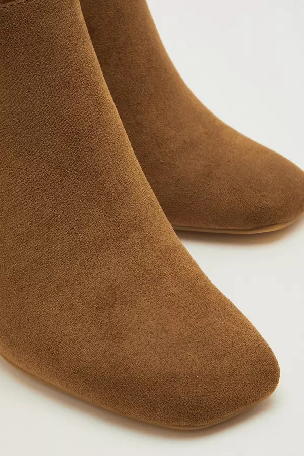 Tan Faux Suede Ruched Ankle Boot