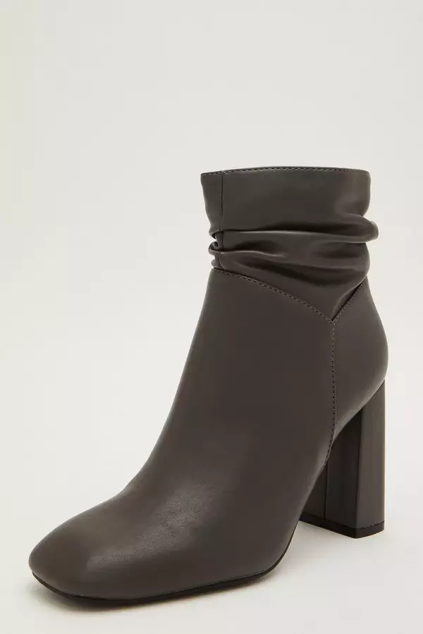 Grey Faux Leather Ruched Ankle Boot