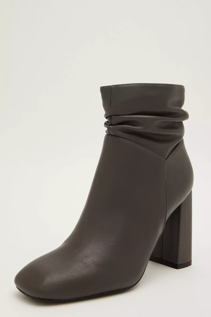 Grey Faux Leather Ruched Ankle Boot QUIZ Clothing