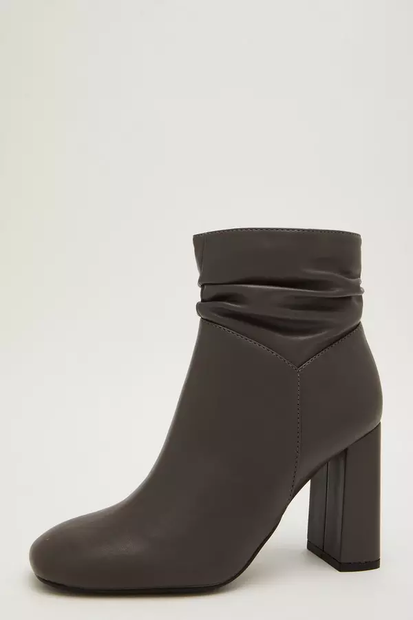 Grey Faux Leather Ruched Ankle Boot