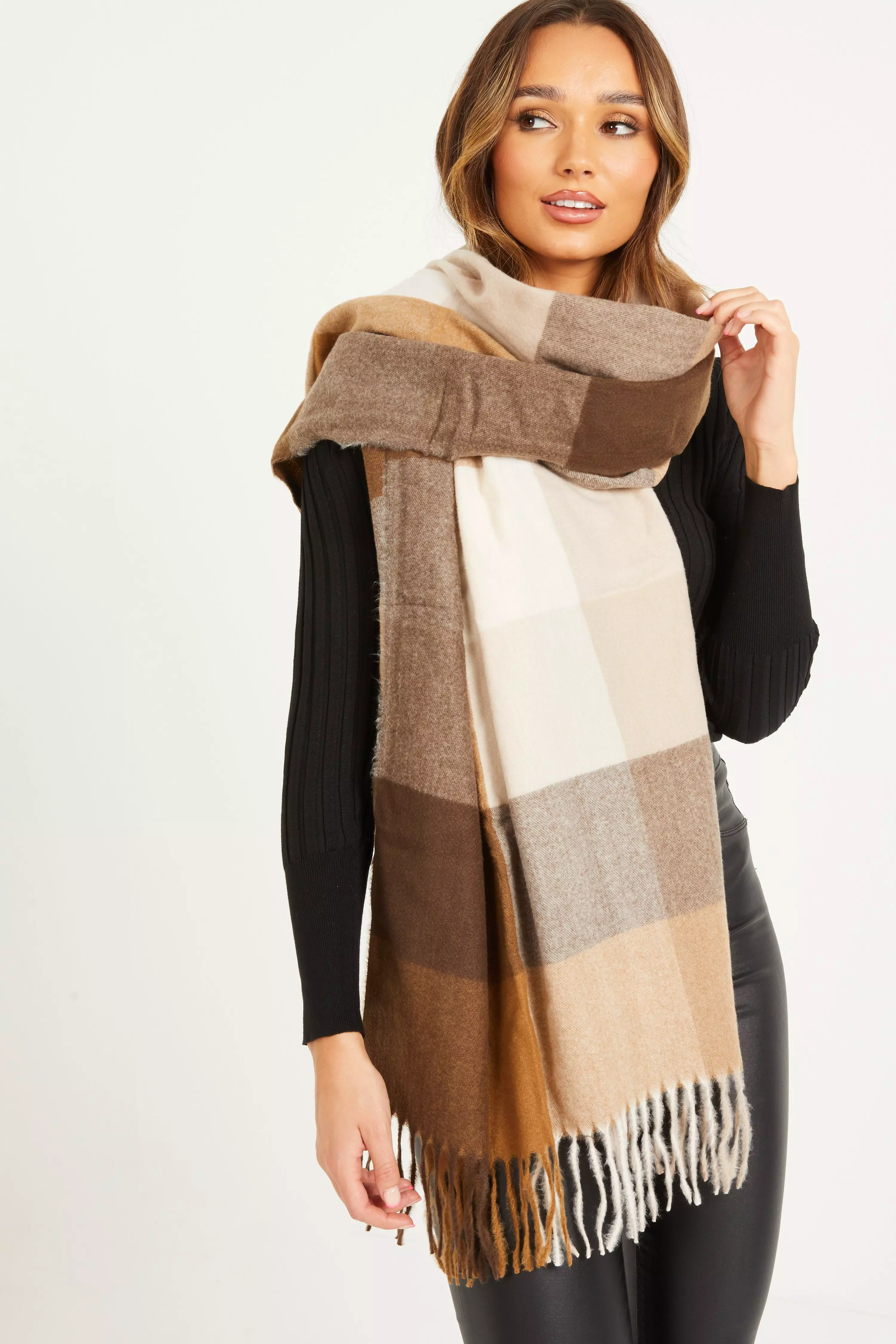 Camel Check Knit Scarf