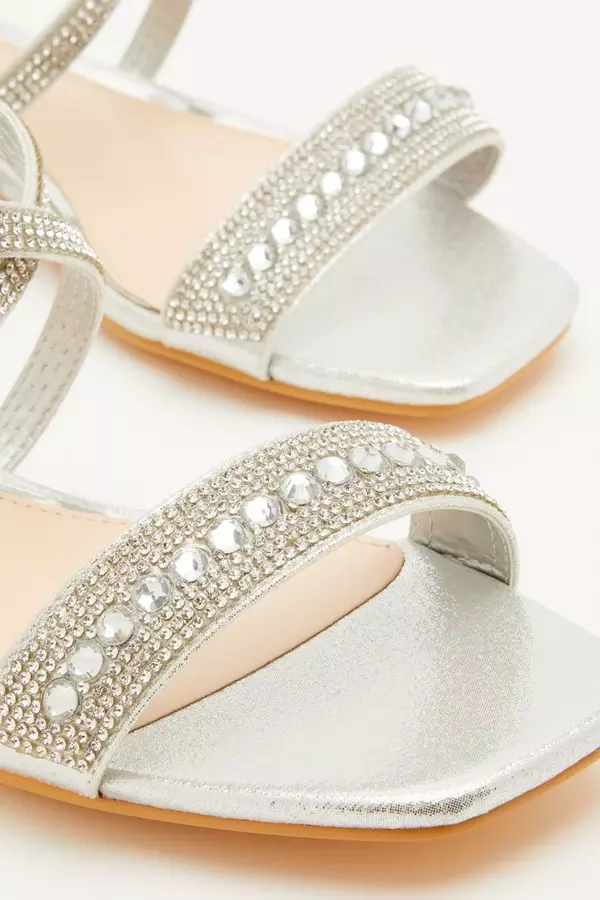 Silver Diamante Flat Sandals