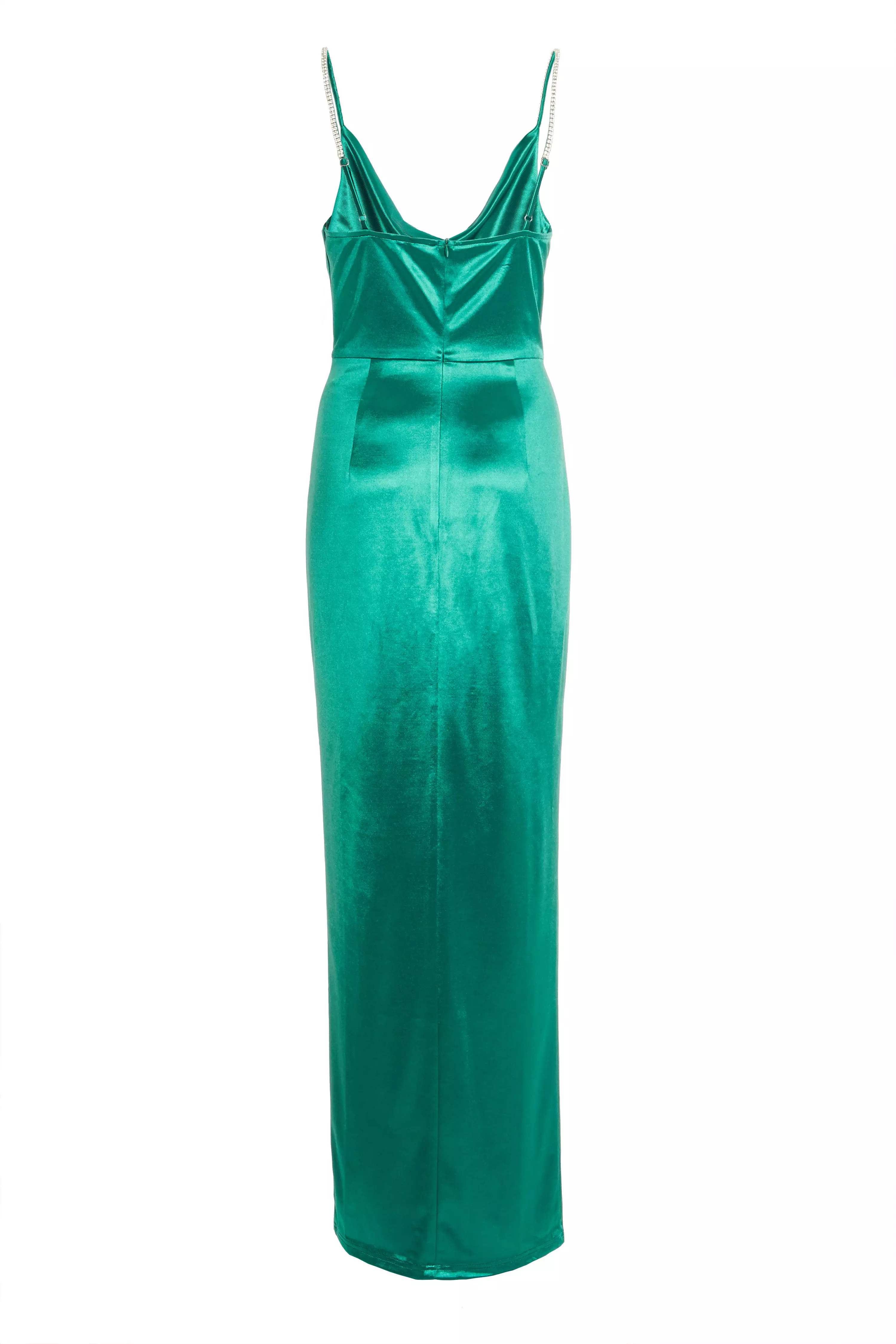 Green Satin Cowl Neck Maxi Dress