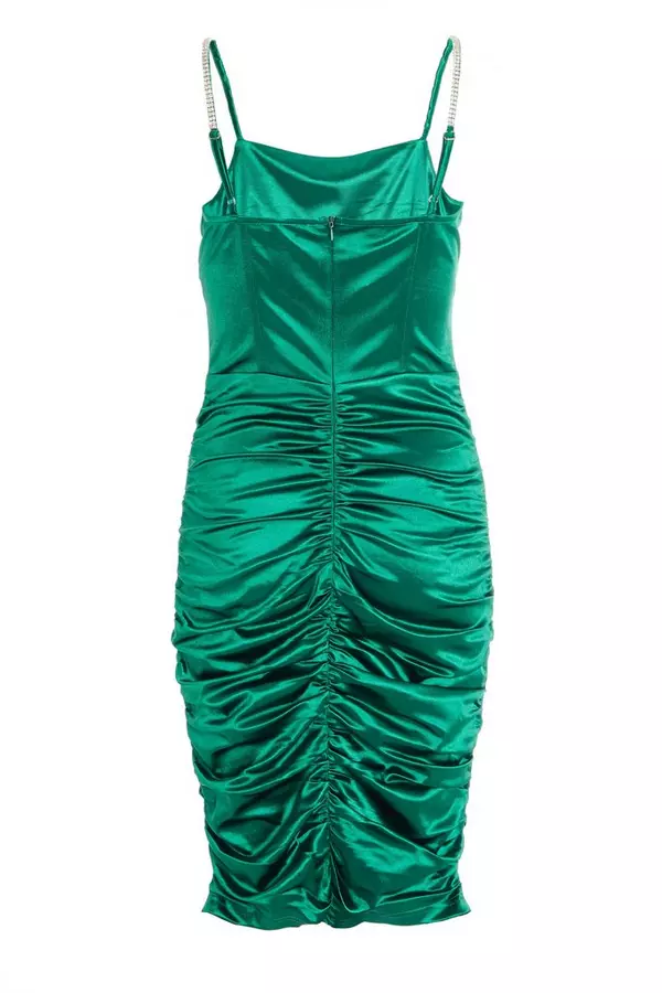 Green Satin Bodycon Midi Dress