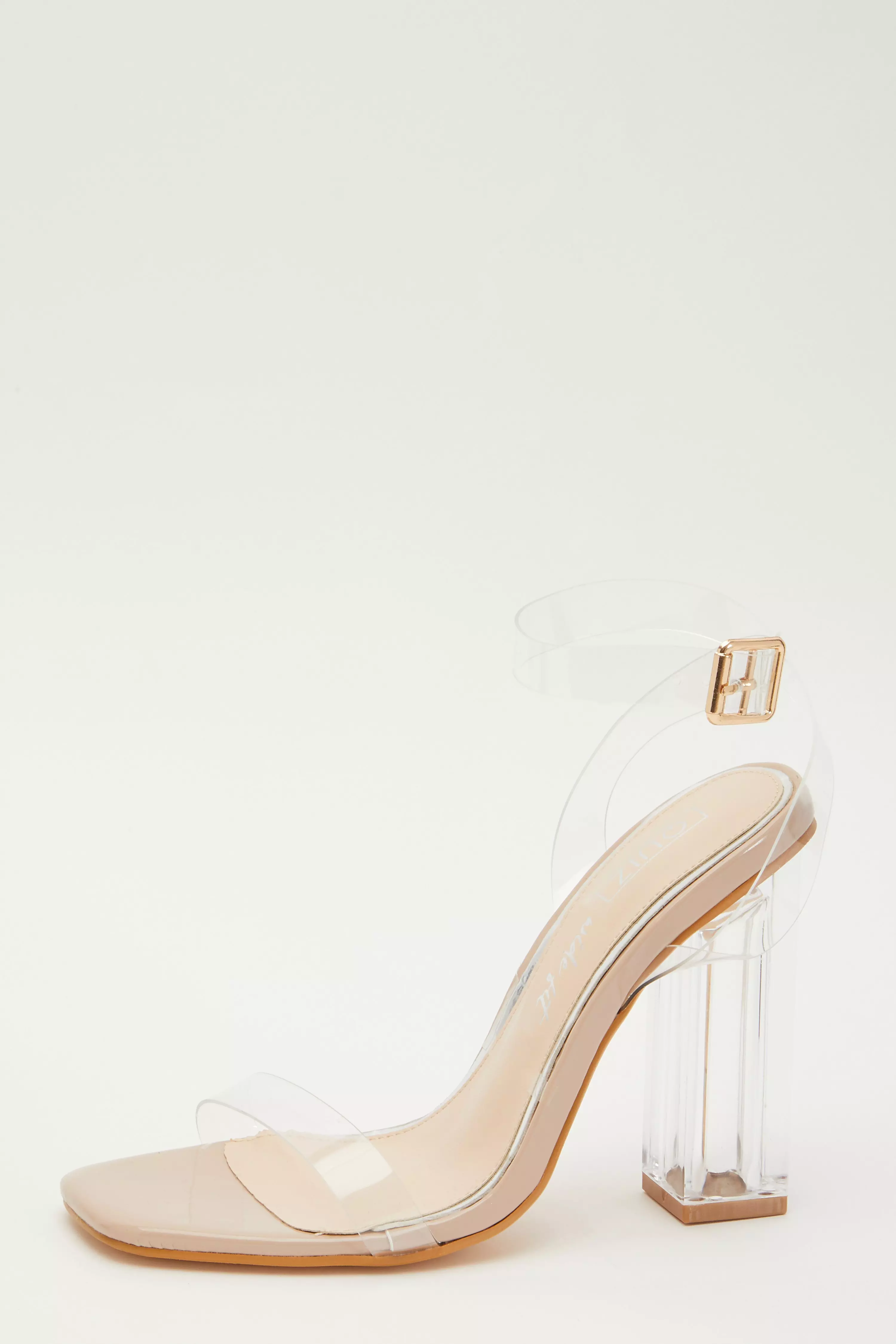 Wide Fit Square Toe Clear Heeled Sandal