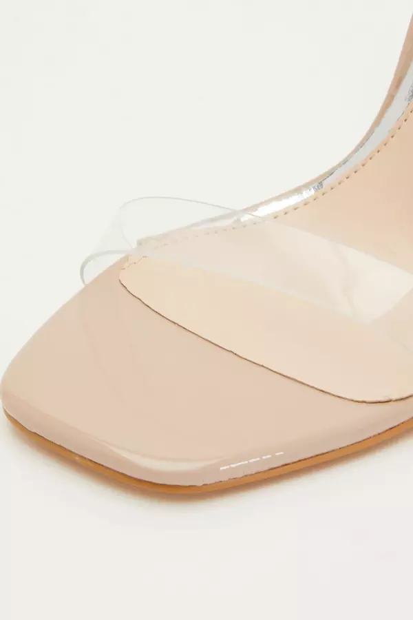 Wide Fit Square Toe Clear Heeled Sandal