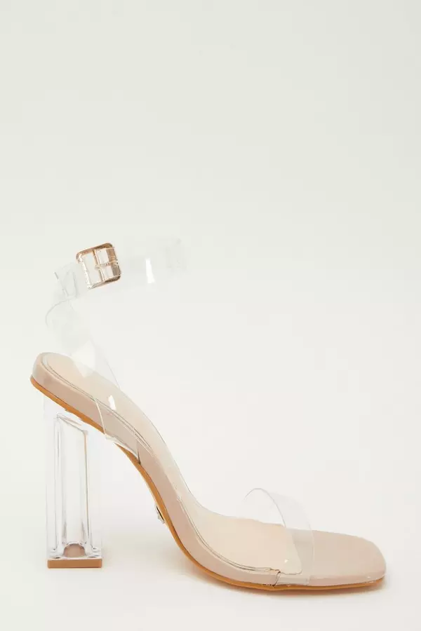 Wide Fit Square Toe Clear Heeled Sandal