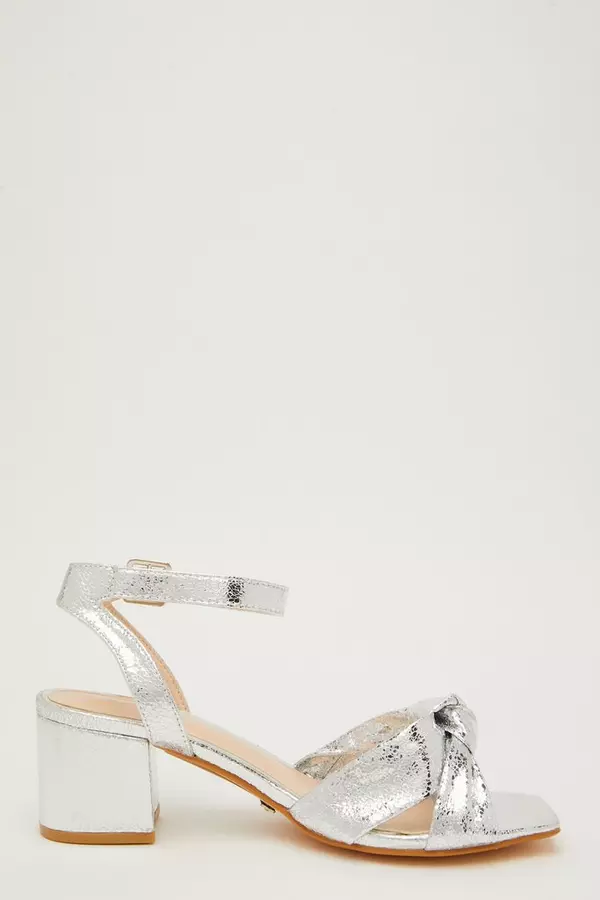 Wide Fit Silver Knot Heeled Sandals