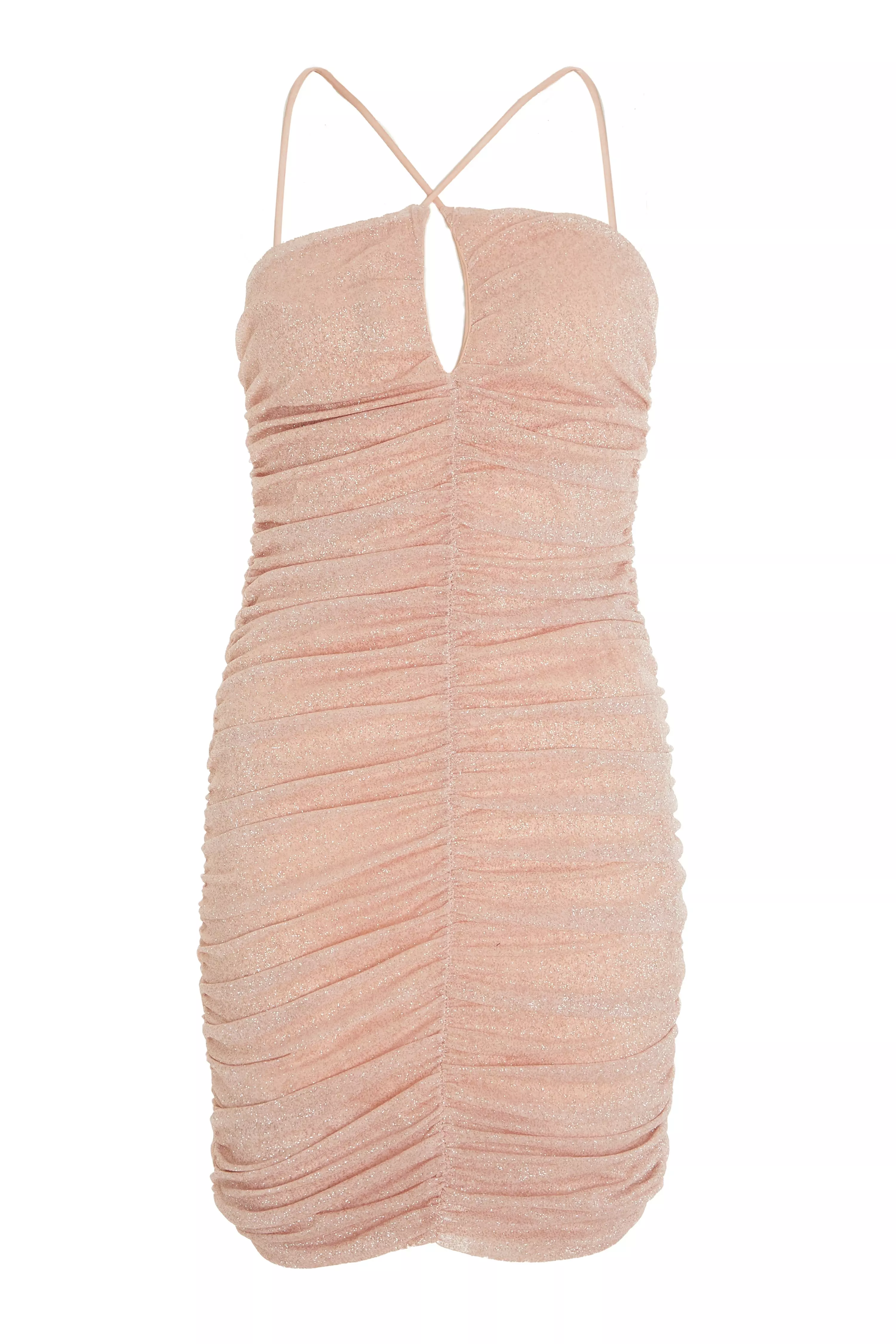 Pink Glitter Mesh Bodycon Dress