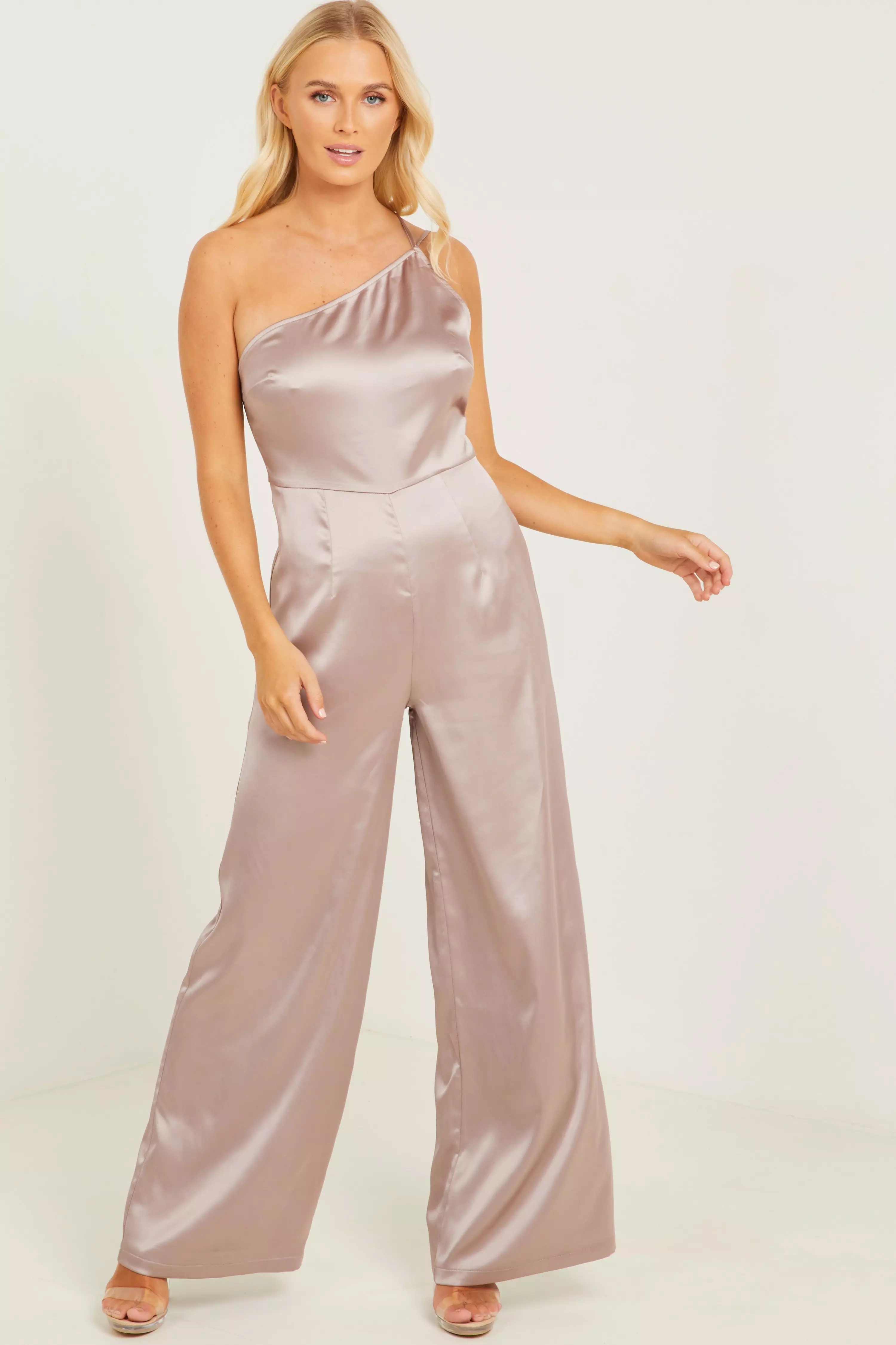 Grey Satin One Shoulder Palazzo Jumpsuit