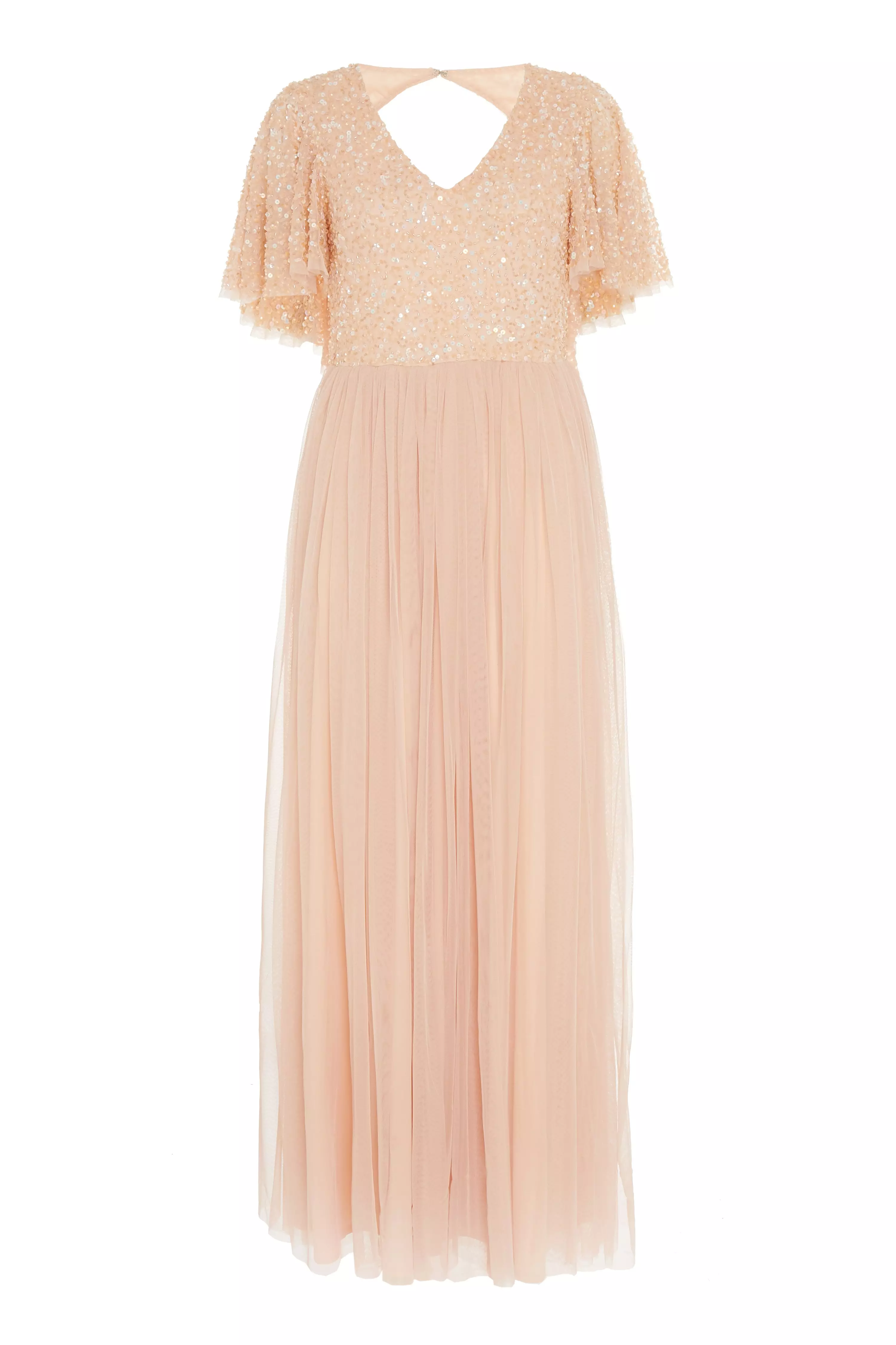 Peach Sequin Cap Sleeve Maxi Dress