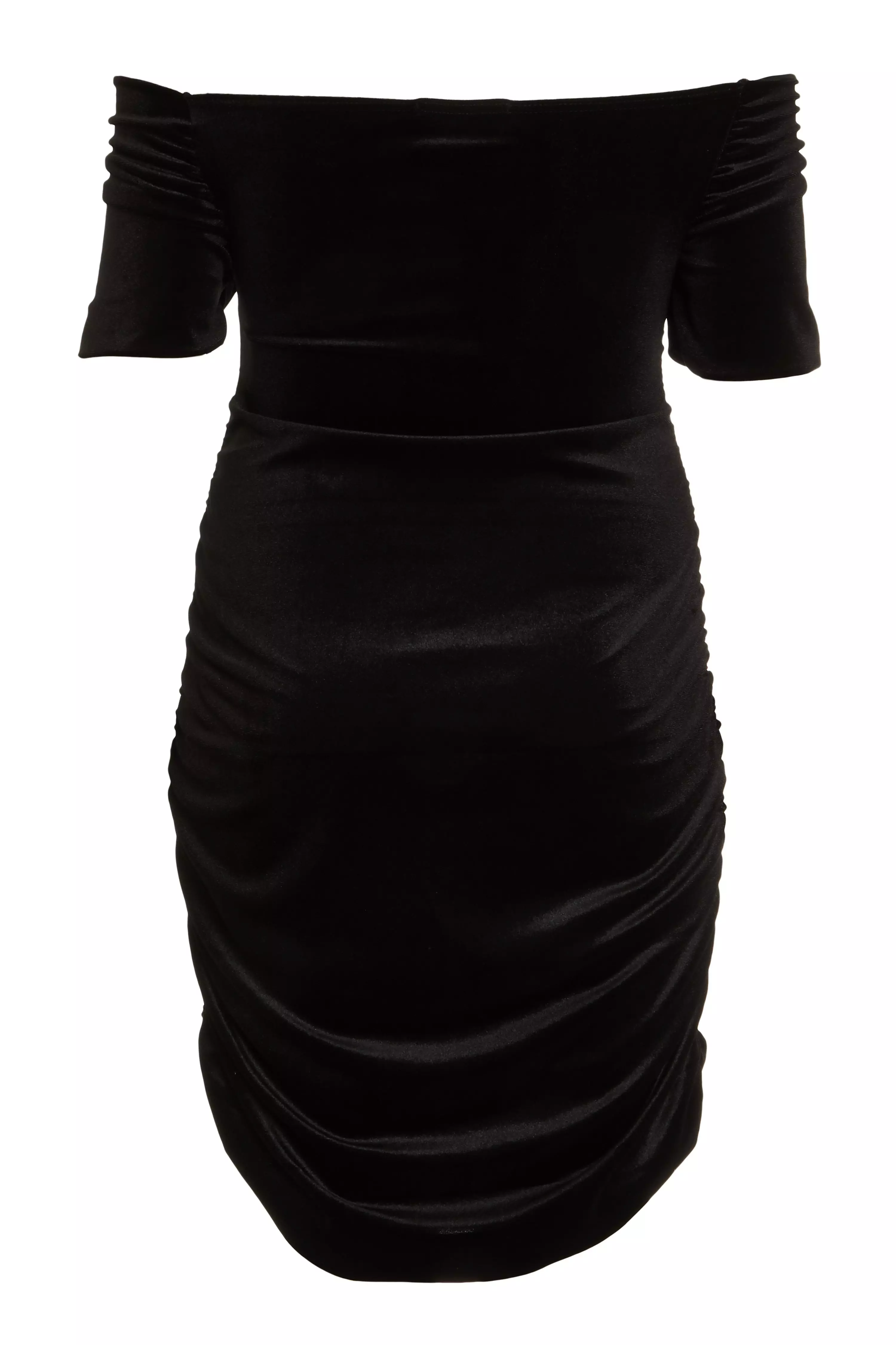 Curve Black Velvet Ruched Dress