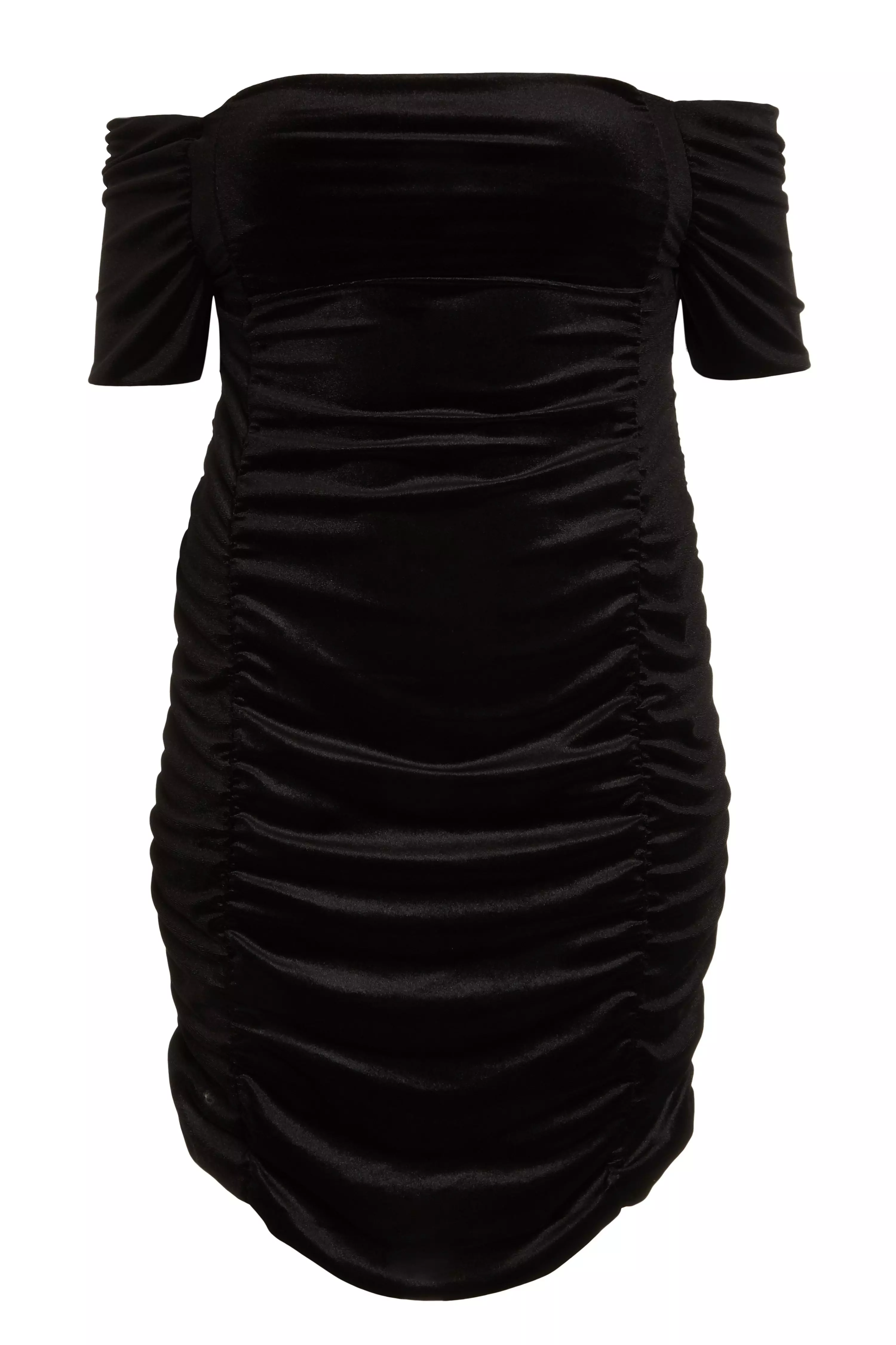 Curve Black Velvet Ruched Dress