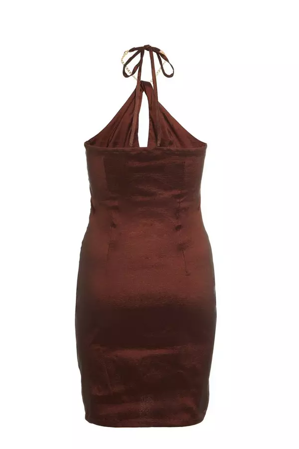 Brown Chain Halterneck Dress