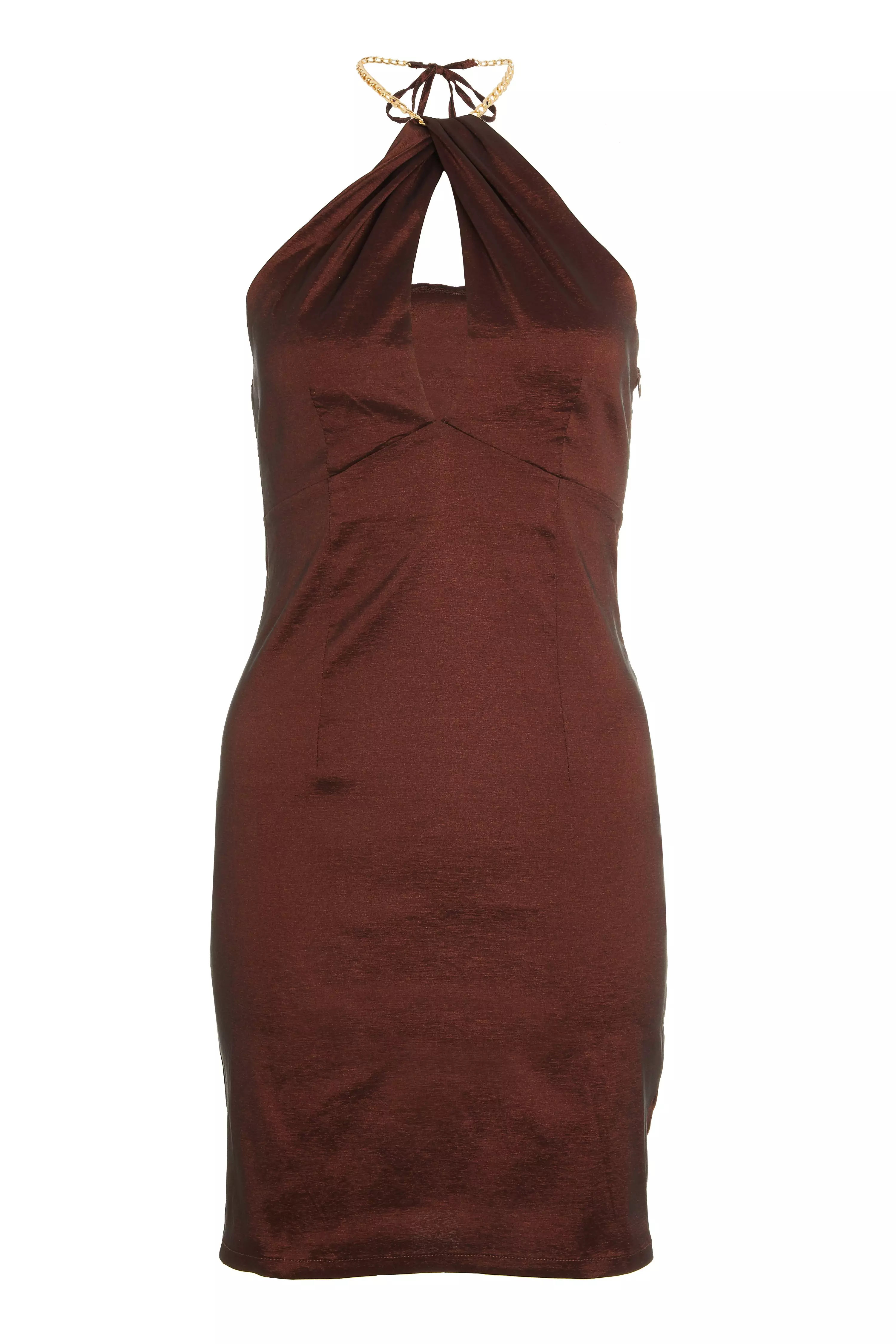 Brown Chain Halterneck Dress