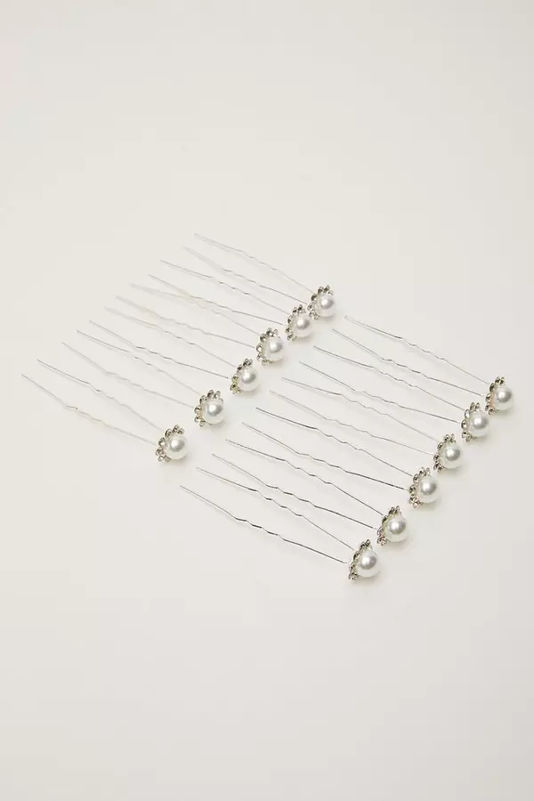Silver Pearl Diamante Hair Pins