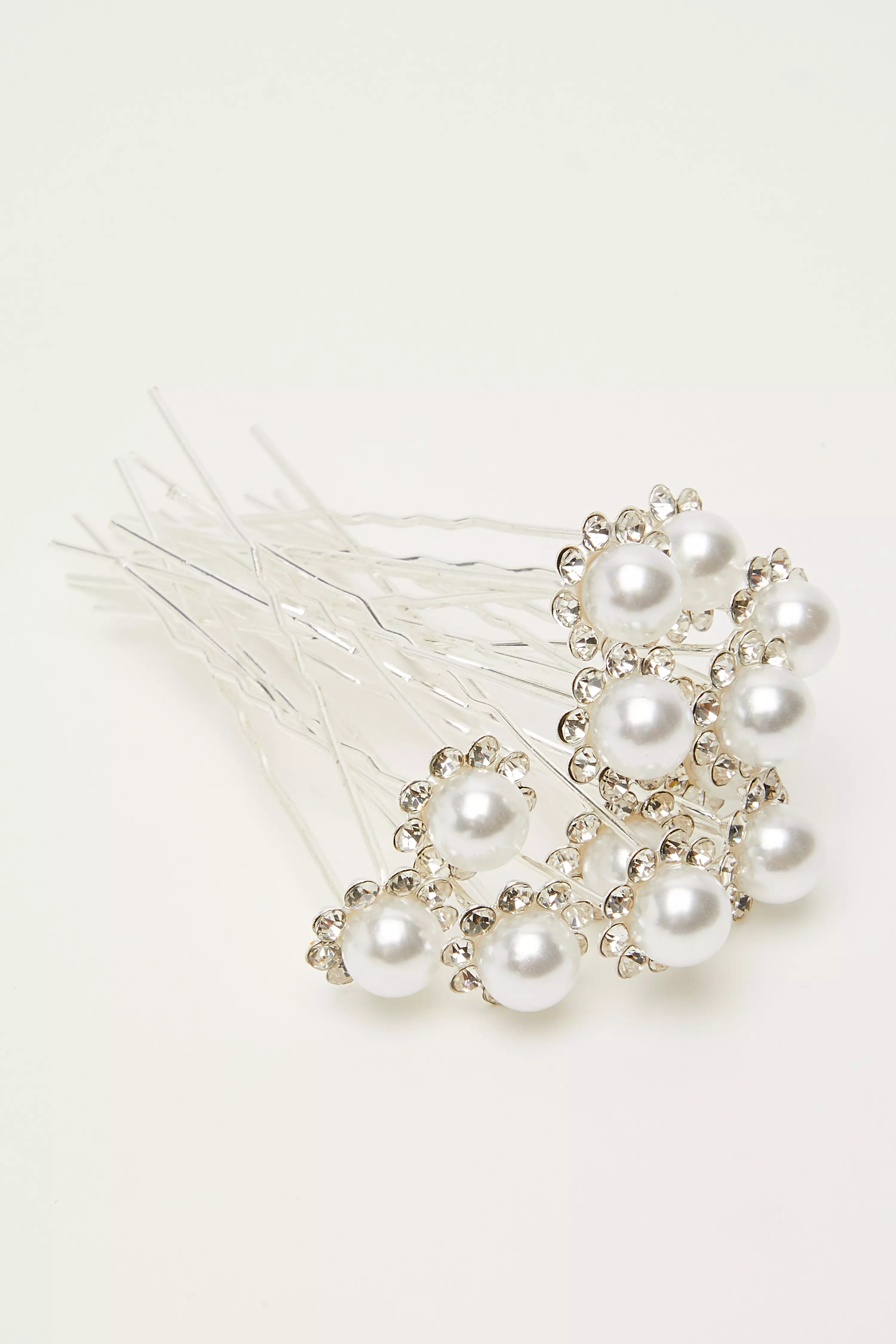 Silver Pearl Diamante Hair Pins