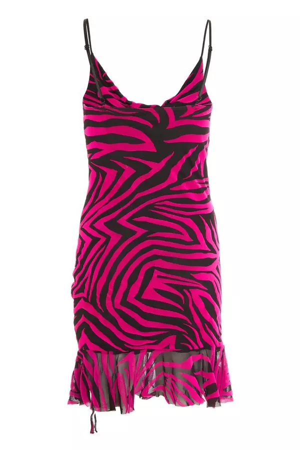 Pink Zebra Print Strappy Bodycon Dress