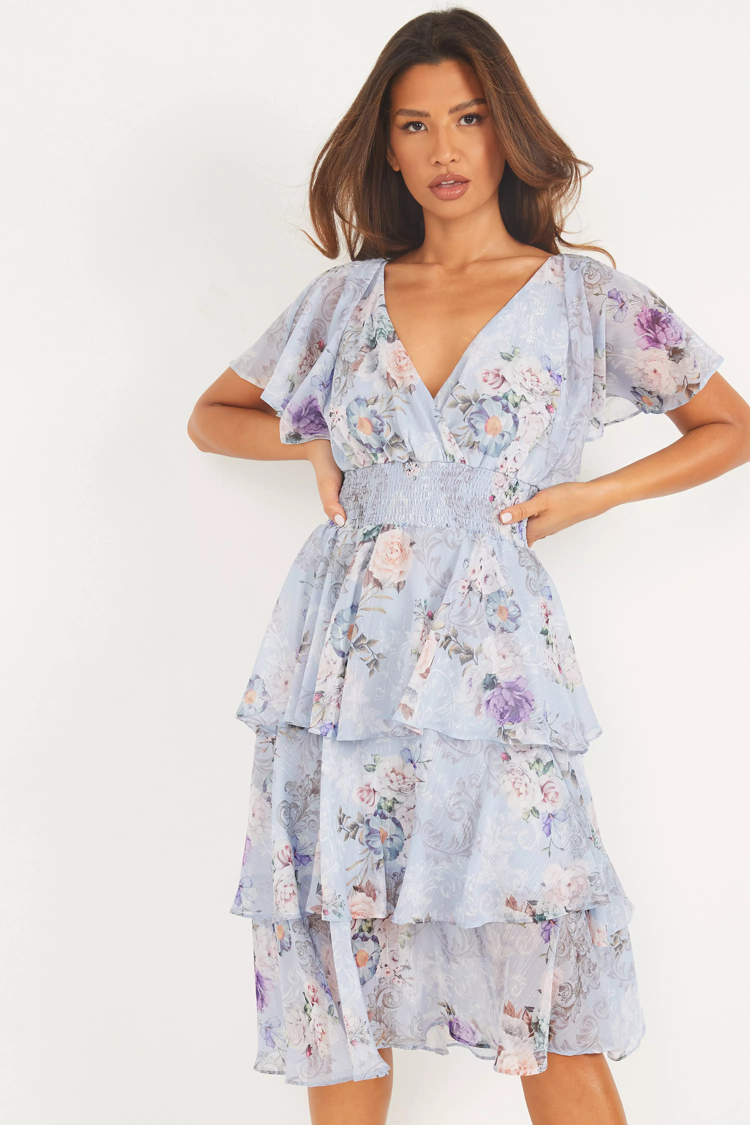 Light blue outlet floral midi dress