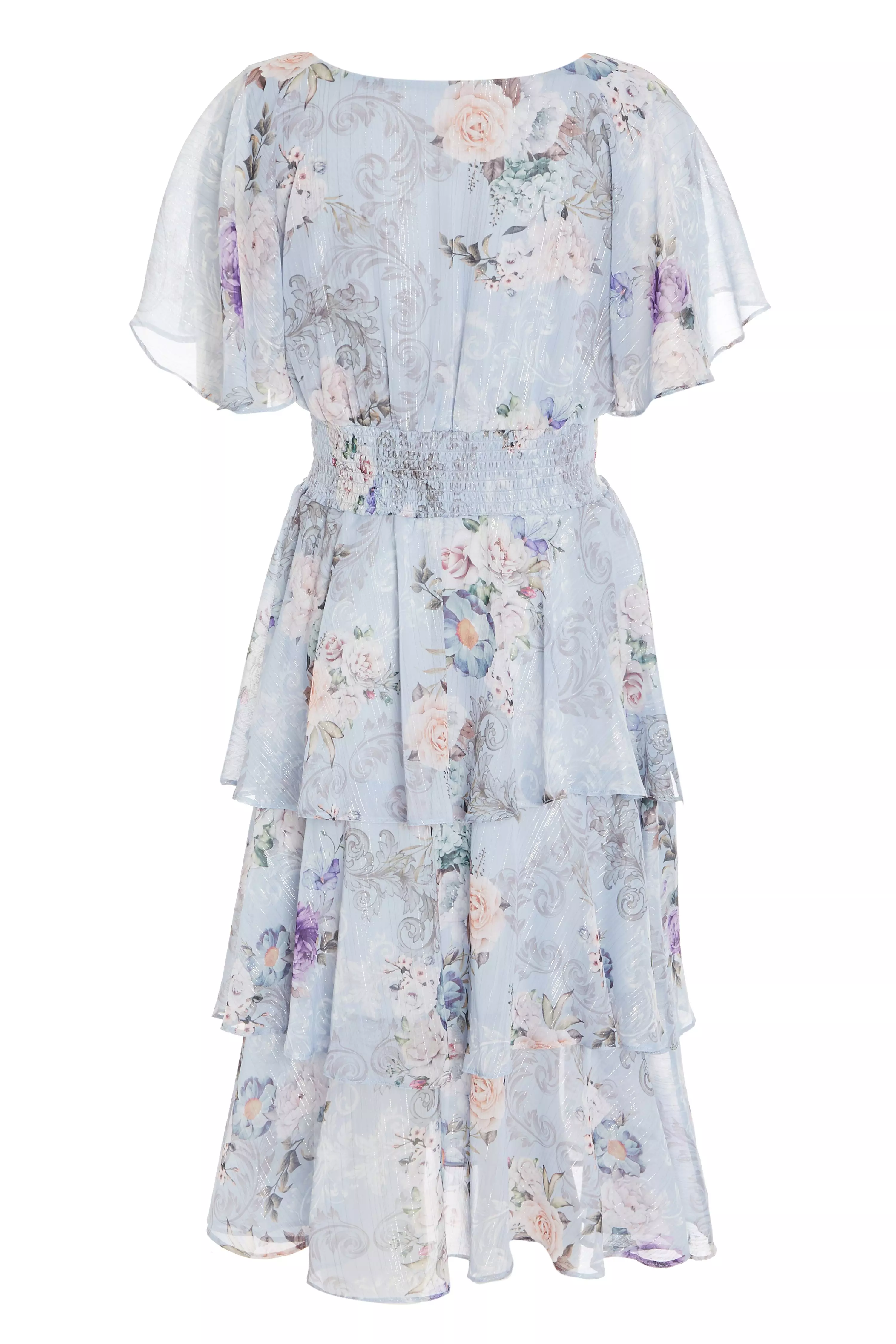 Blue Floral Chiffon Midi Dress