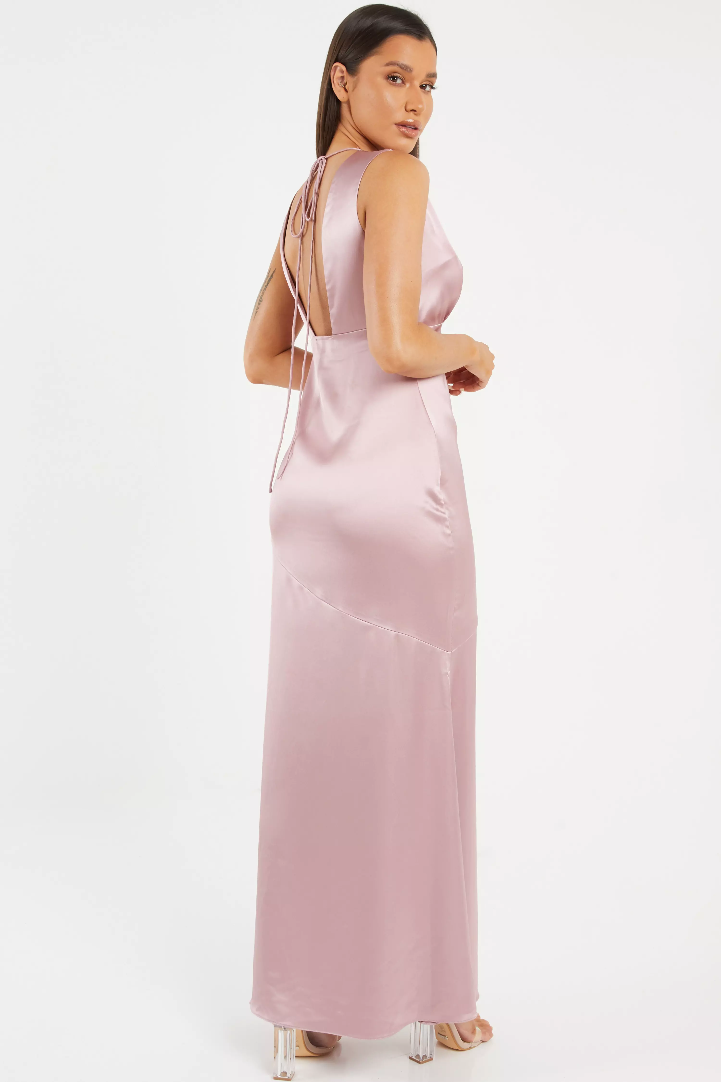 Pink Satin Wrap Maxi Dress
