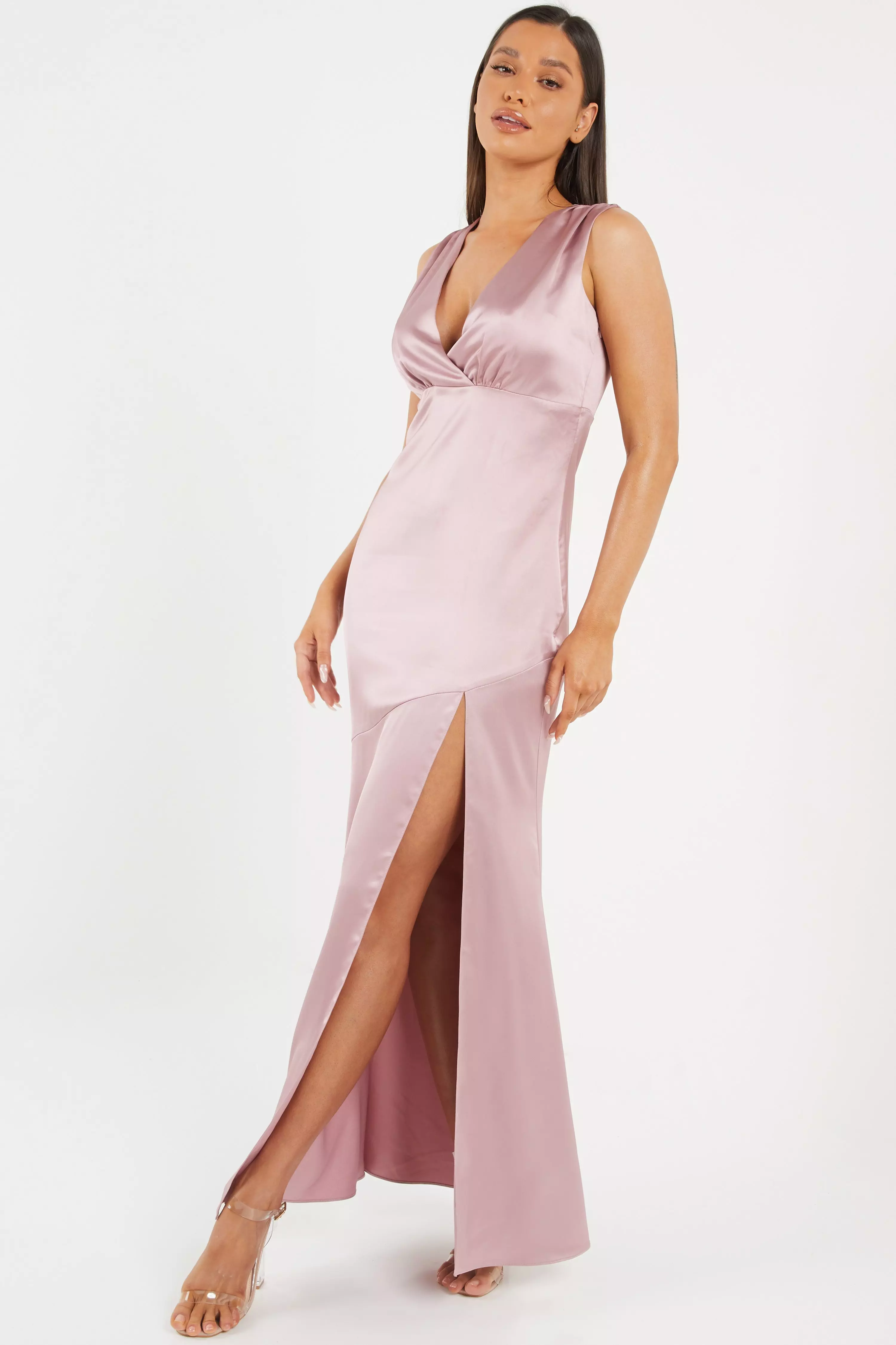 Pink Satin Wrap Maxi Dress