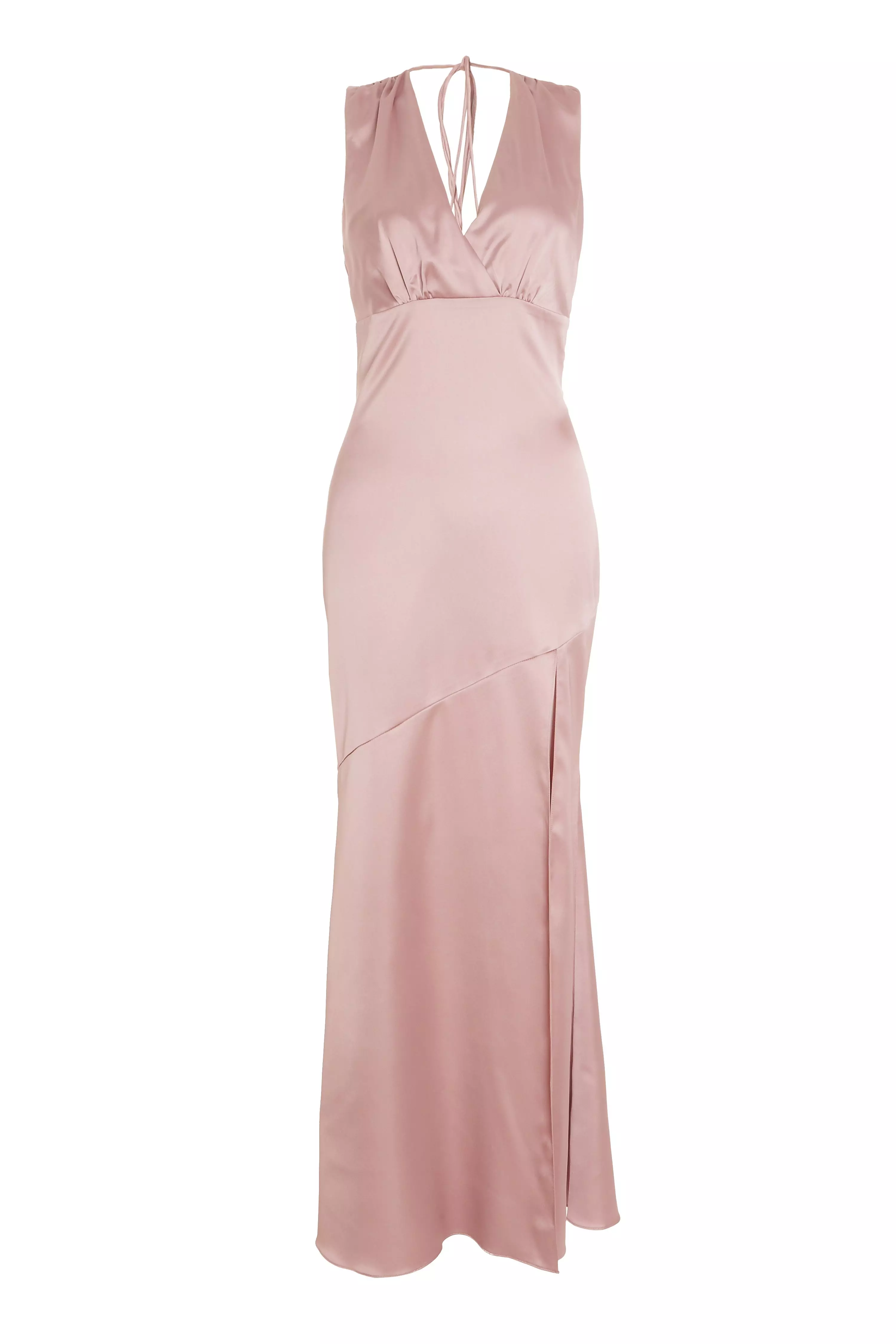 Pink Satin Wrap Maxi Dress