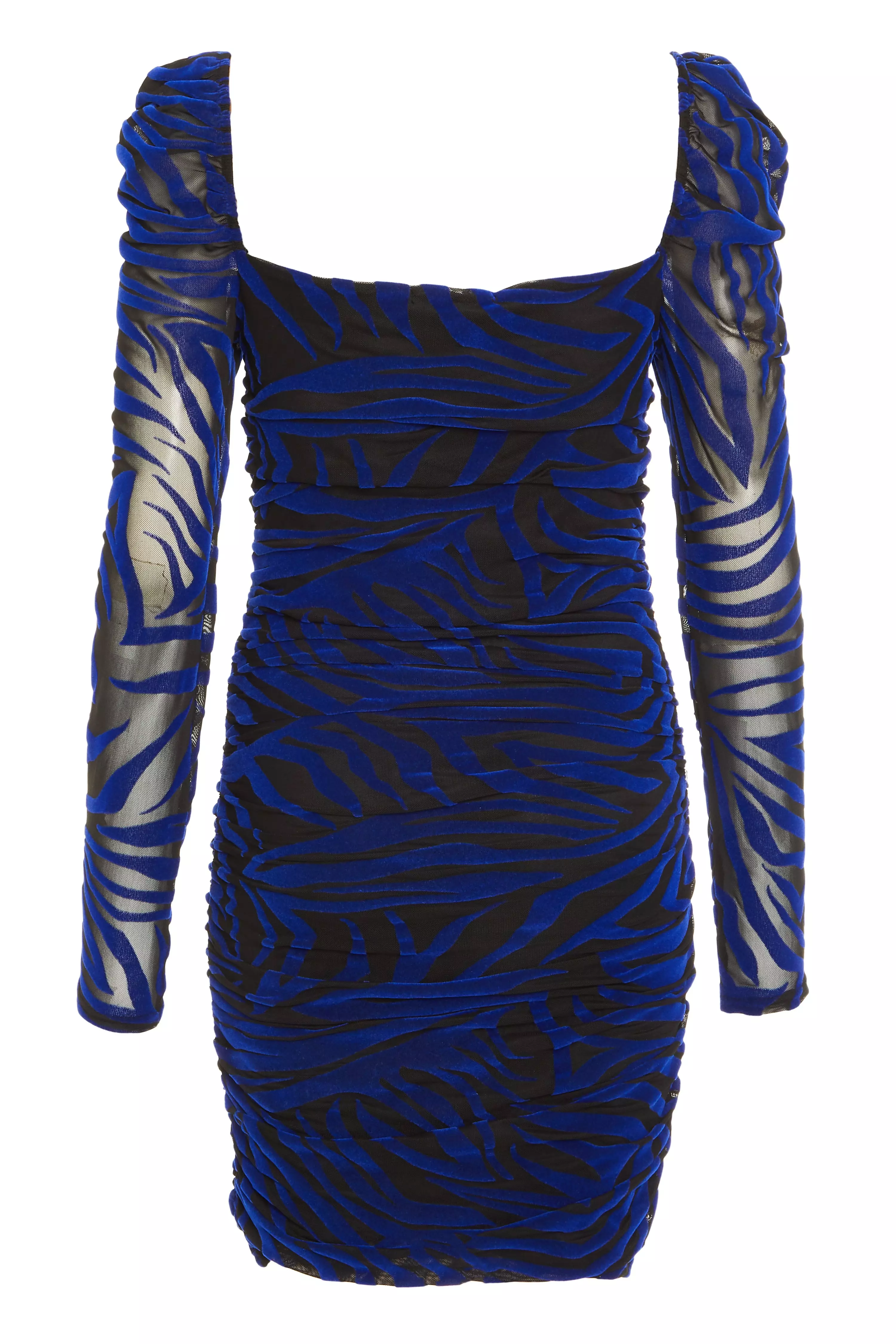 Blue Zebra Print Puff Sleeve Dress