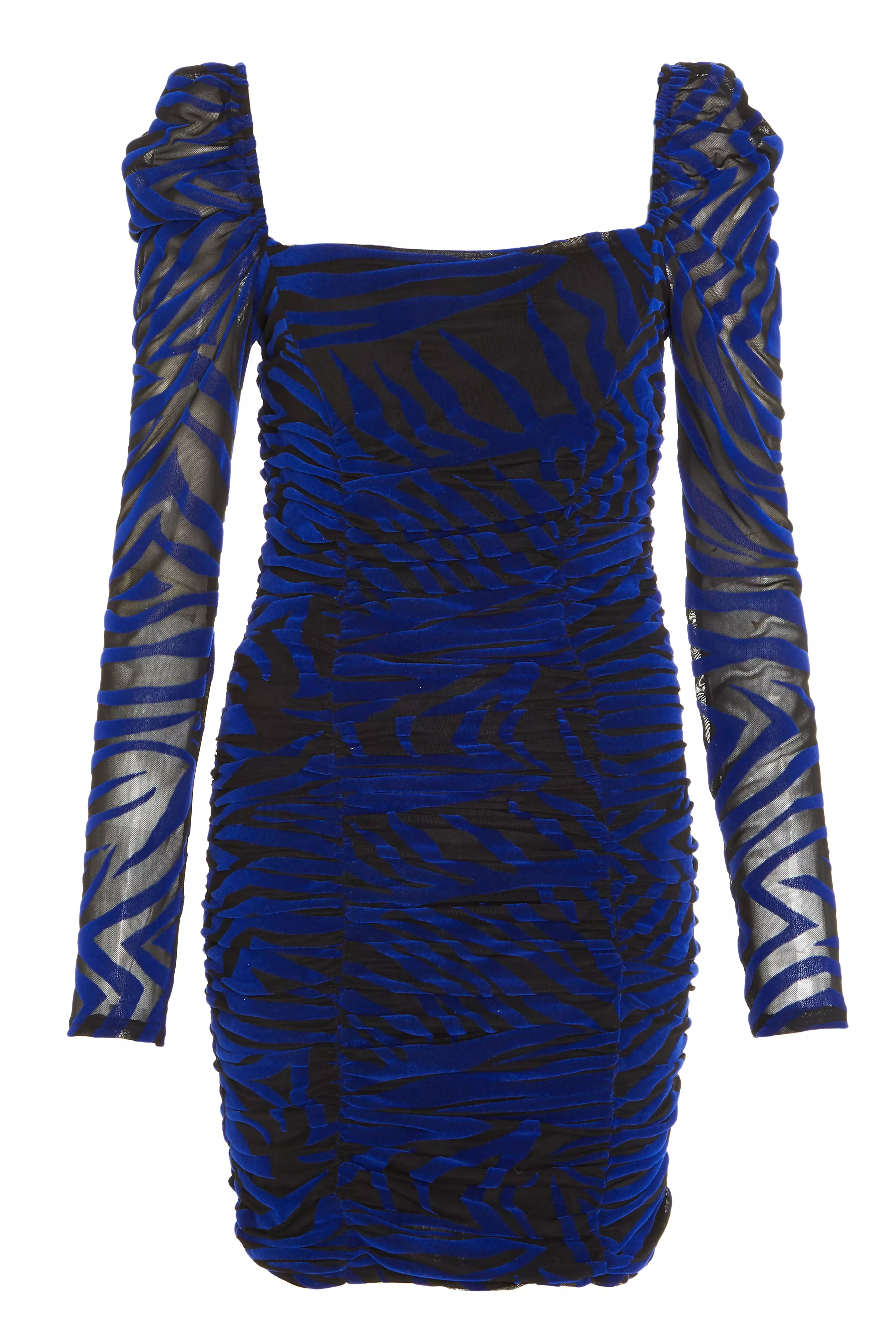Blue Zebra Print Puff Sleeve Dress