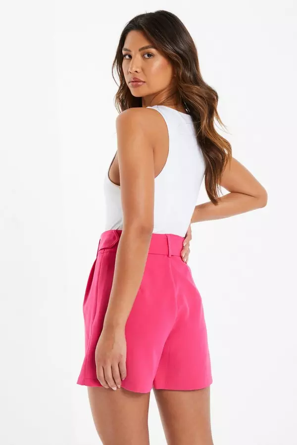Pink High Waist Tailored Shorts