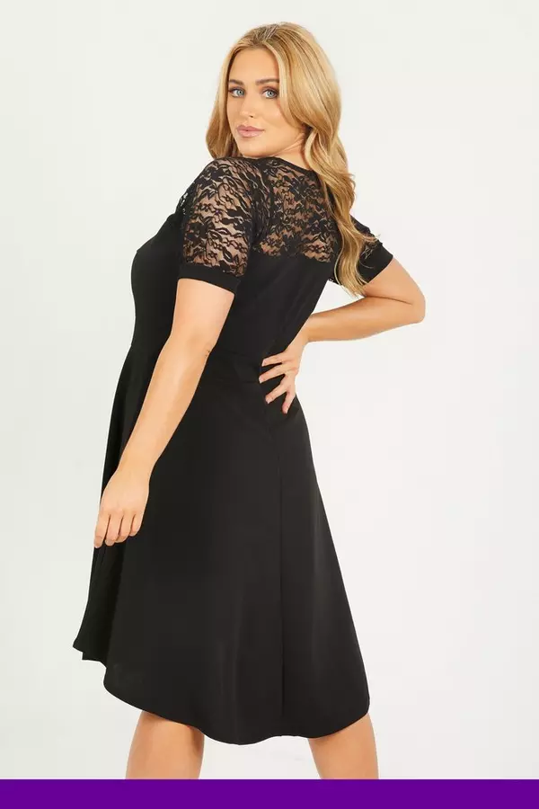 Curve Black Lace Dip Hem Dress