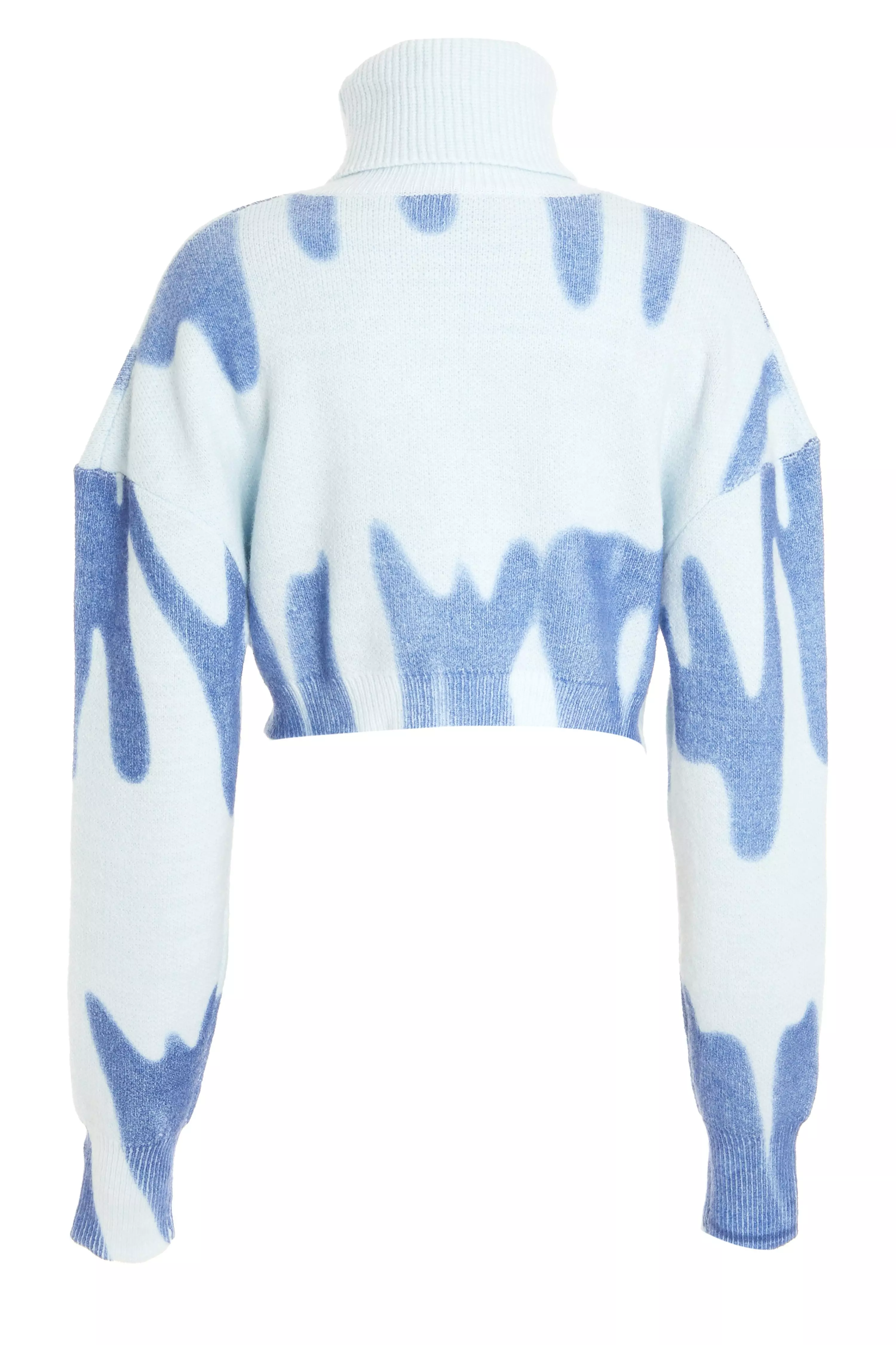 Blue Spray Print Crop Jumper