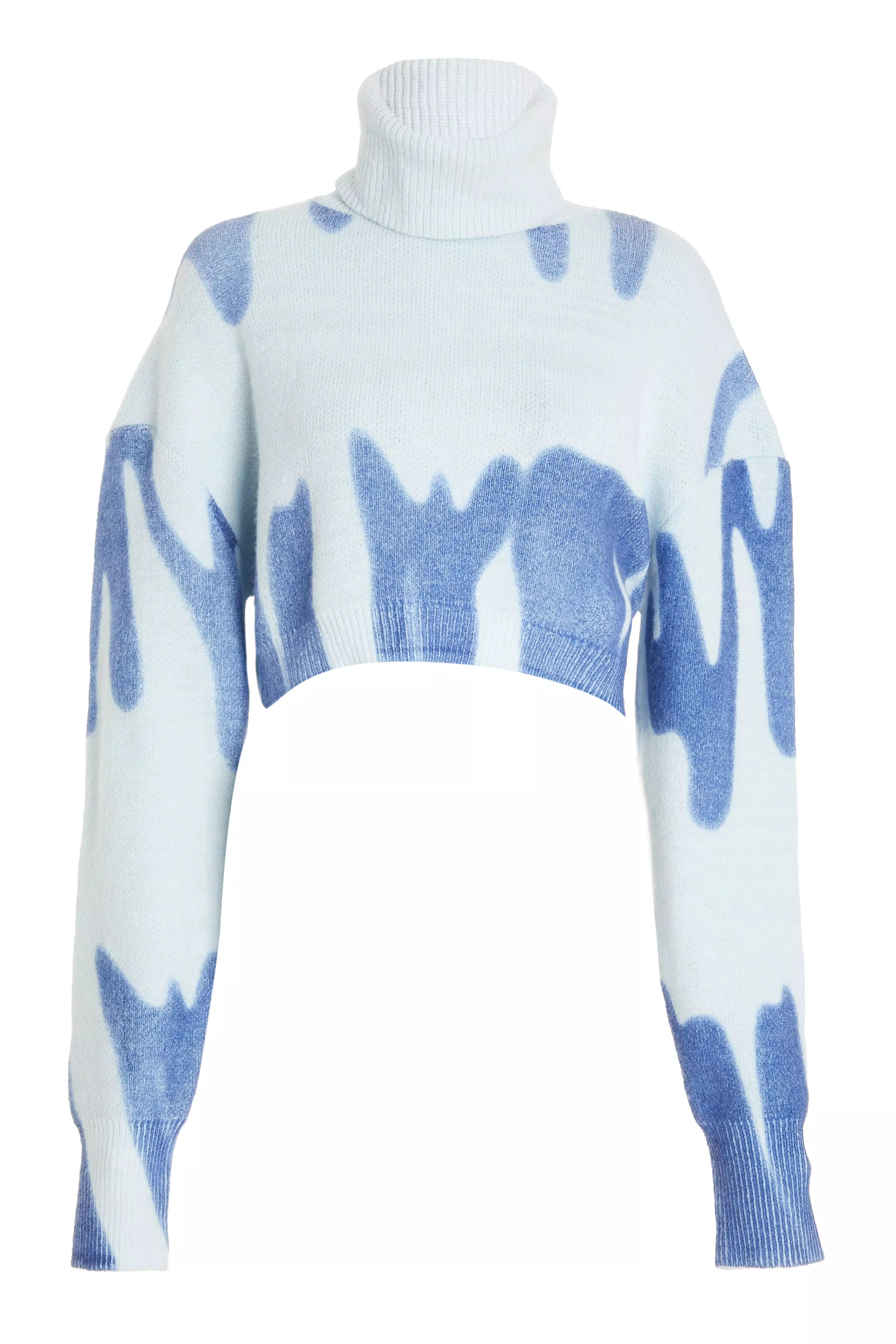 Blue Spray Print Crop Jumper