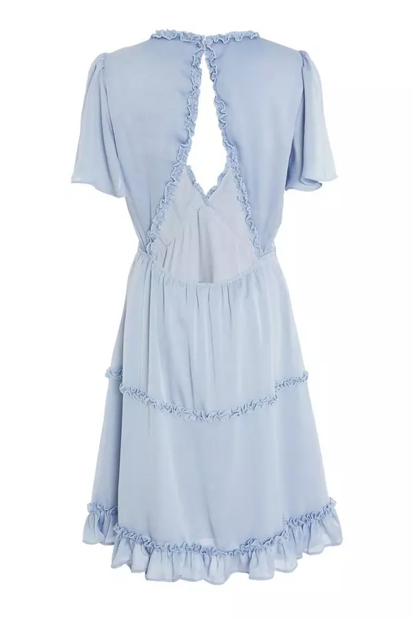 Blue Satin Smock Mini Dress