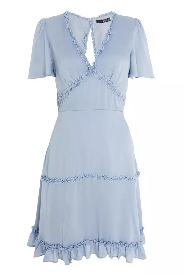 Blue Satin Smock Mini Dress