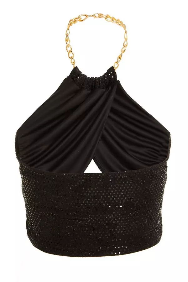 Black Sequin Chain Wrap Over Top