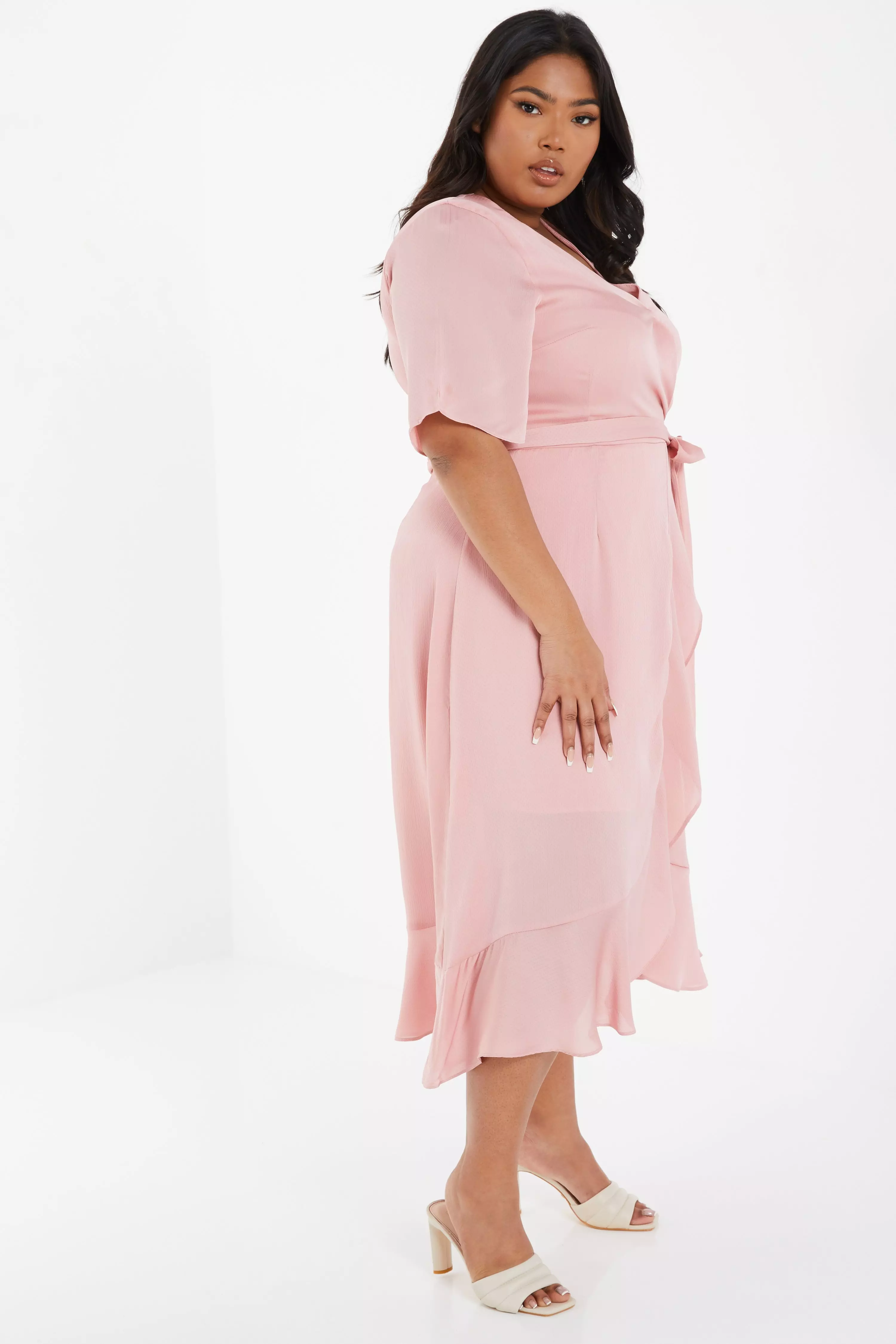 Curve Pink Satin Midi Dress