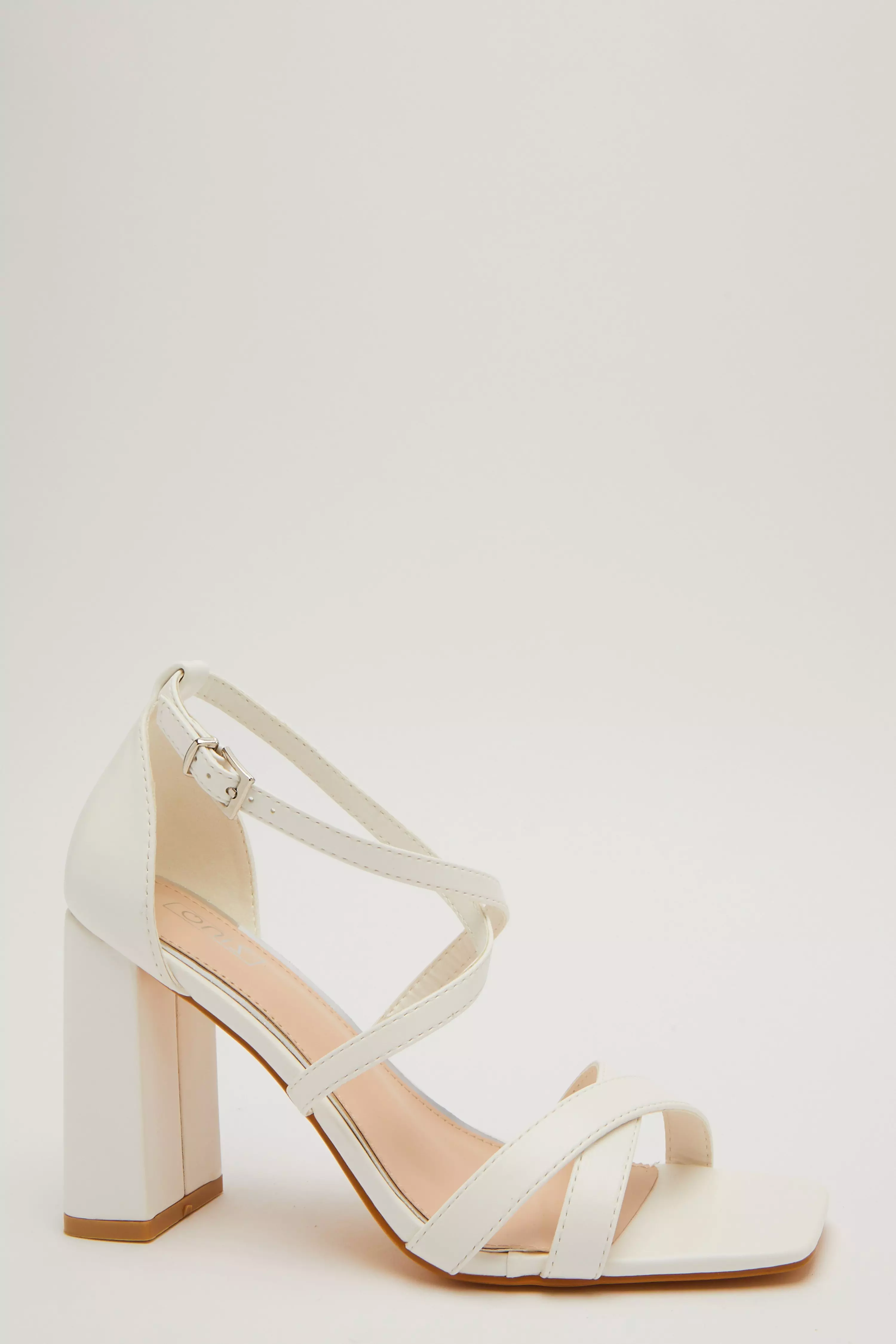 White Faux Leather Heeled Sandals