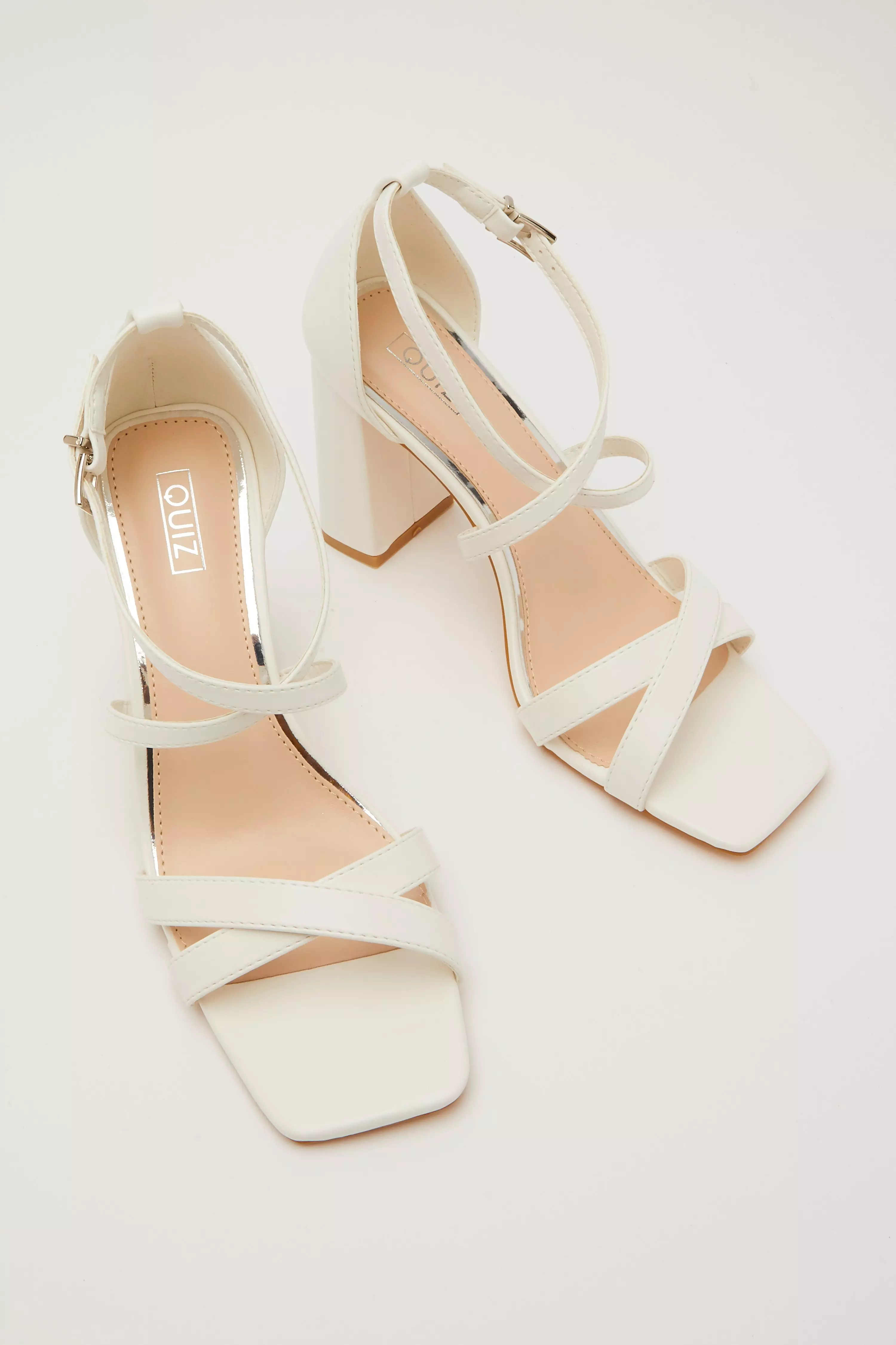 White Faux Leather Heeled Sandals