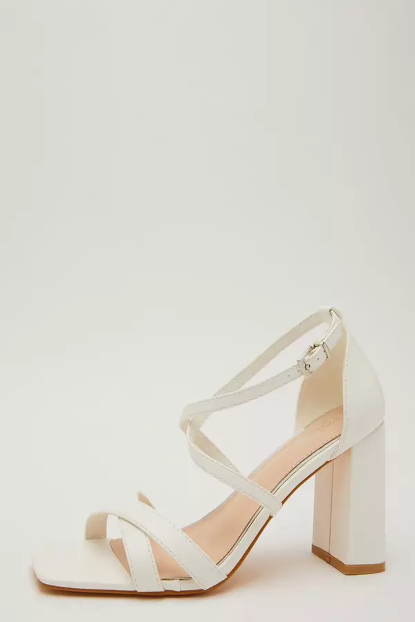 White Faux Leather Heeled Sandals