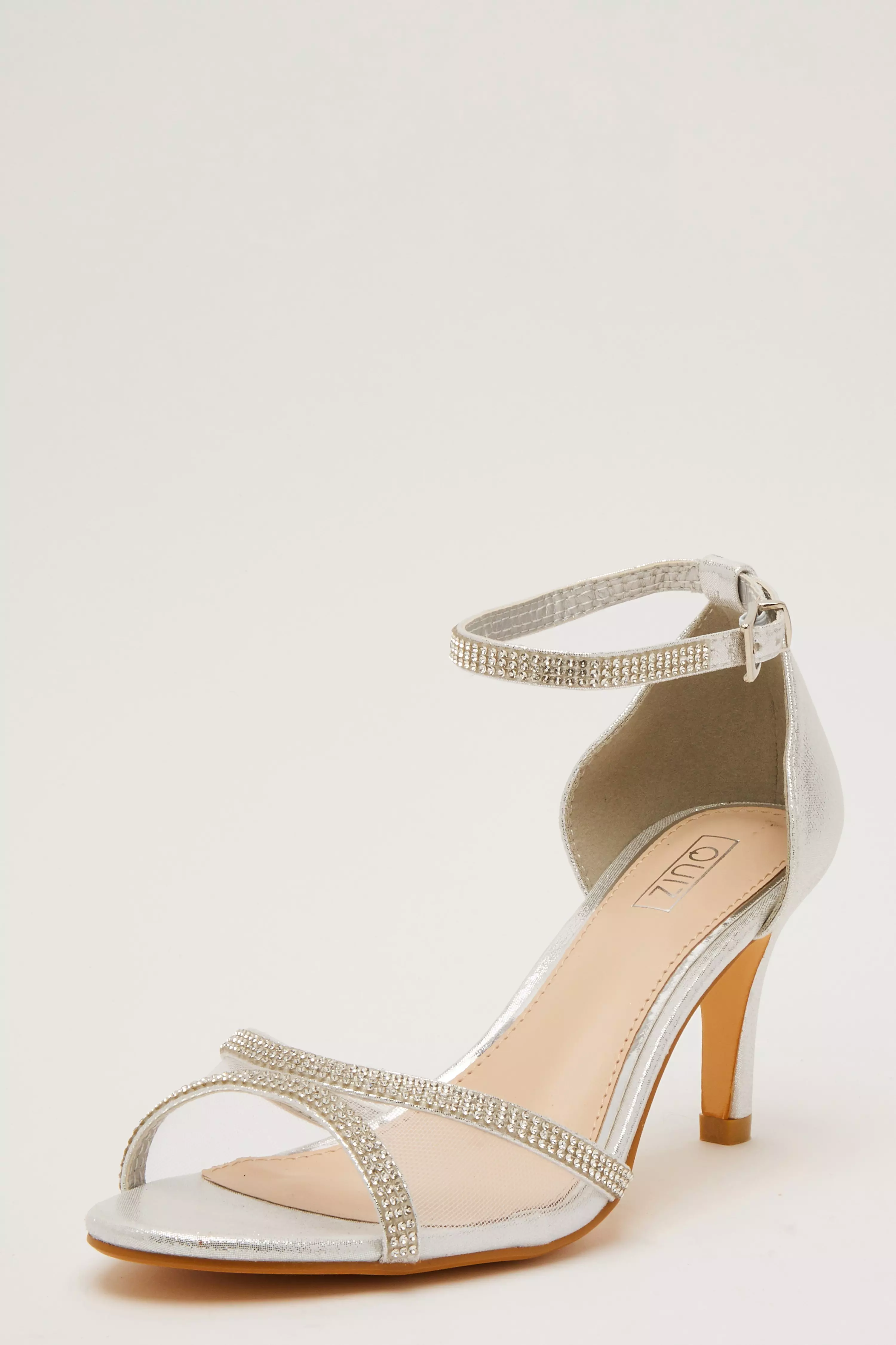 Silver Shimmer Mesh Front Heeled Sandals